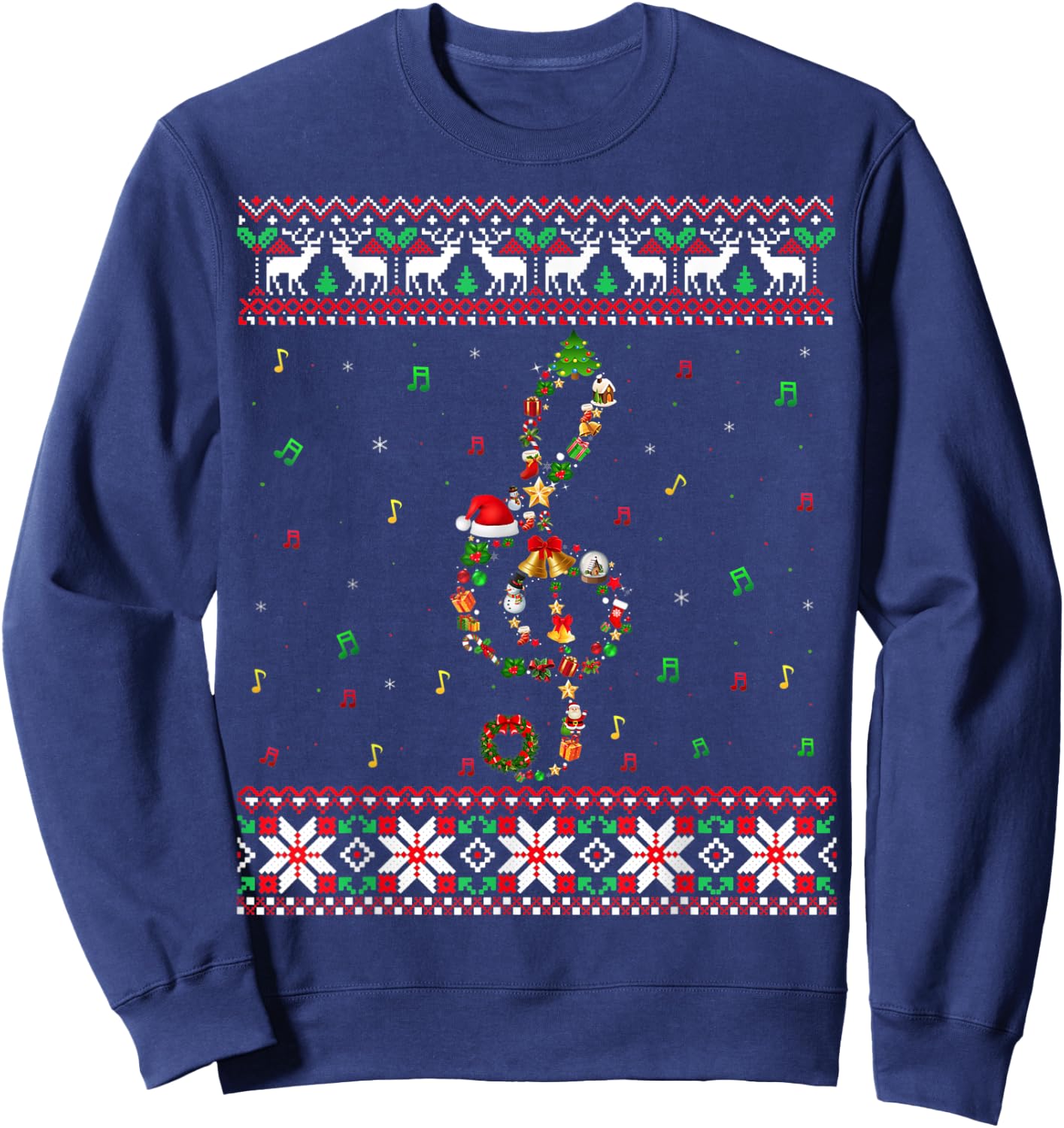 Music Note Christmas Ugly Sweater Musical Teacher Sing Women Kids Sweatshirt - Sweatshirt | Navy