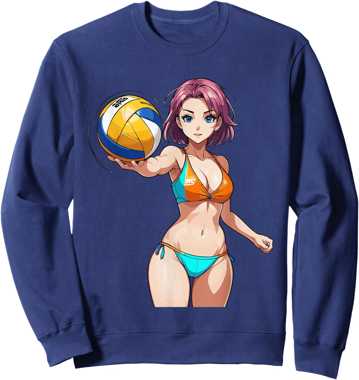 Sexy Fitness Anime Volleyball Girl in Sport Outfit Sweatshirt - Sweatshirt | Navy