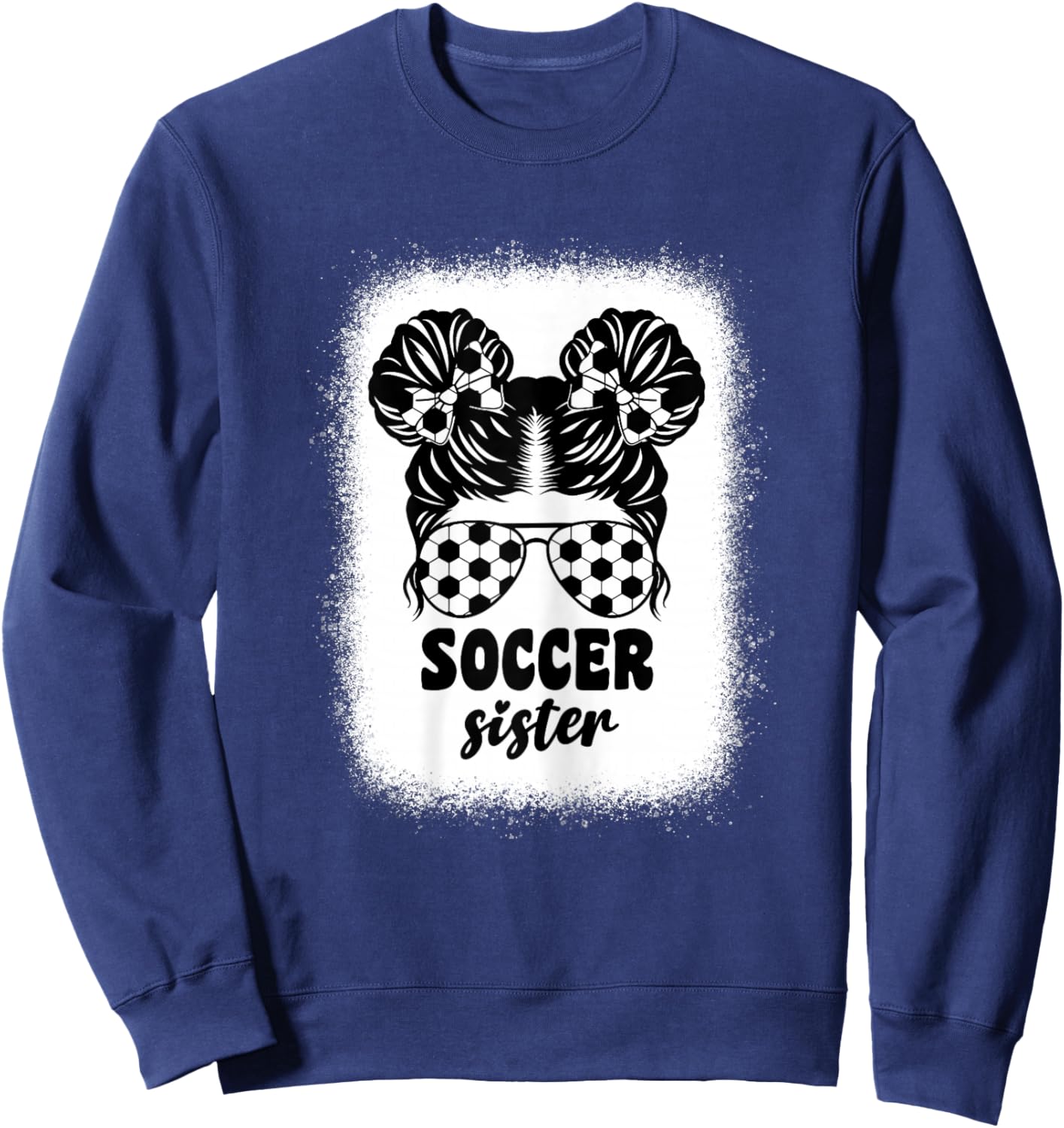 Proud Soccer Little Sister For Baby Girls Kids Messy Bun Fun Sweatshirt - Sweatshirt | Navy