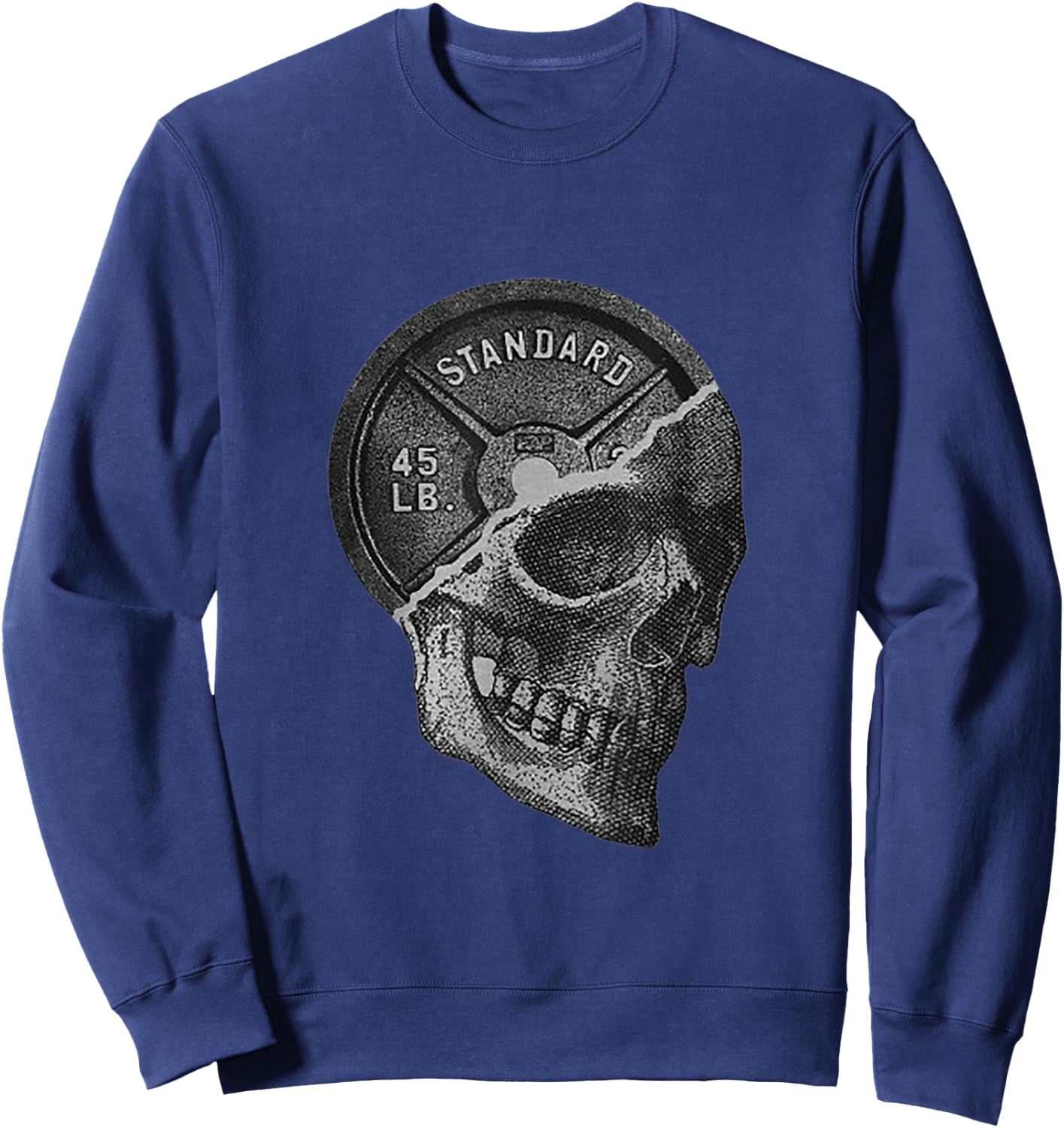 Skull & 45 lbs Plate Weight Lifting Graphic Gym Working Out Sweatshirt - Sweatshirt | Navy