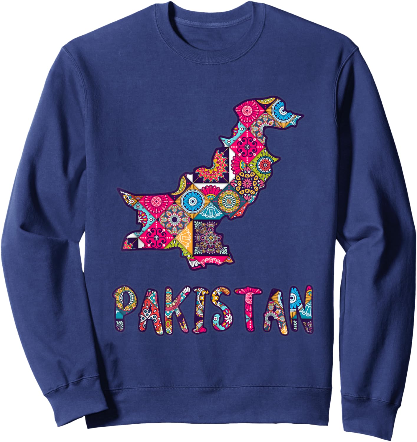 Pakistan Map filled with Pakistani truck art pattern Sweatshirt - Sweatshirt | Navy