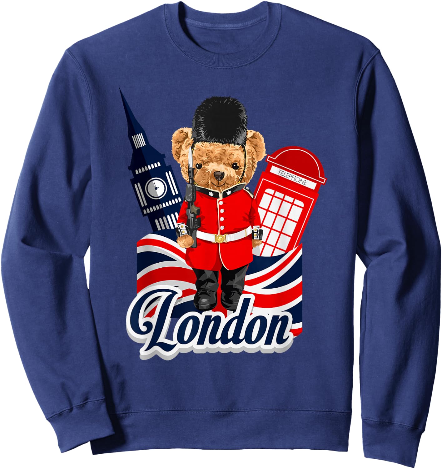 London Teddy Bear Queen Guard Illustration Graphic Anime Sweatshirt - Sweatshirt | Navy