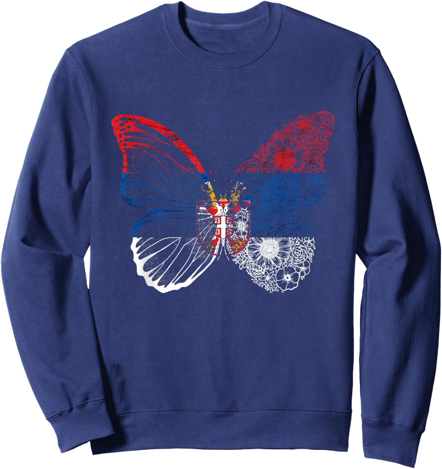 Serbian Flag Serbian Pride Serbian Roots Serbia Butterfly Sweatshirt - Sweatshirt | Navy