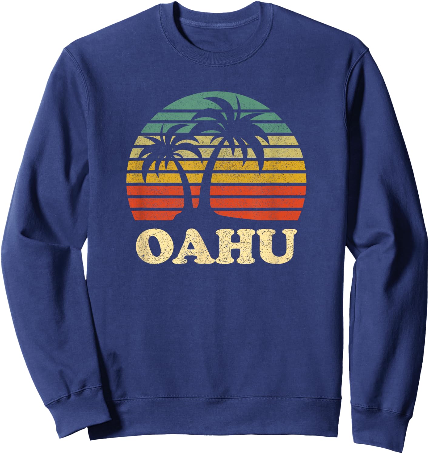 Vintage Oahu Hawaii Beach Palm Tree Retro Vacation Souvenir Sweatshirt - Sweatshirt | Navy