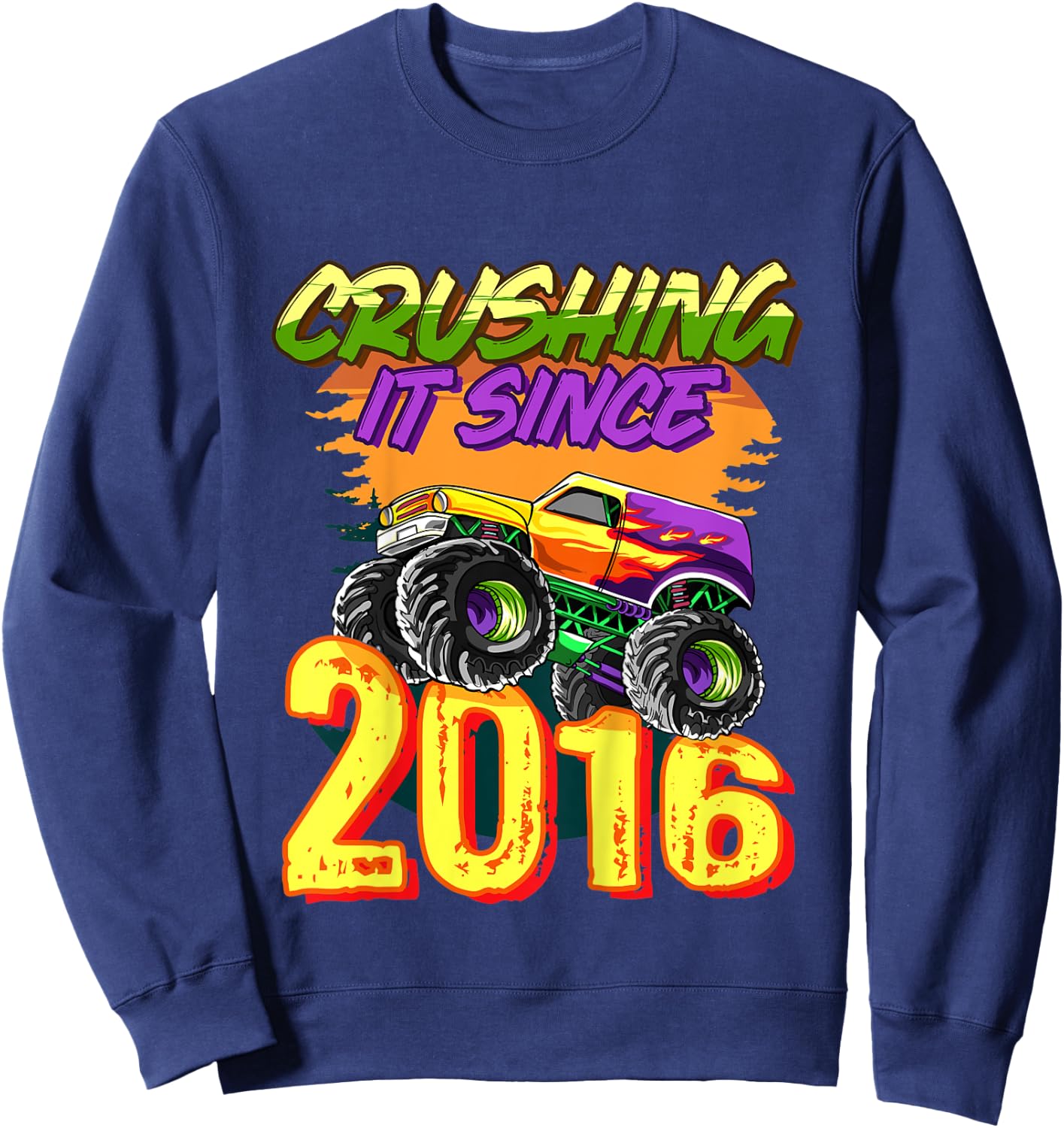 Kids Monster Truck Crushing It Since 2016 Kids Birthday Party Sweatshirt - Sweatshirt | Navy