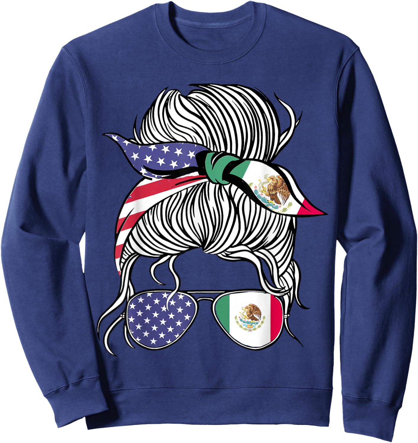 Mexican American Patriot Grown Proud Women Girl Flag Small Sweatshirt - Sweatshirt | Navy
