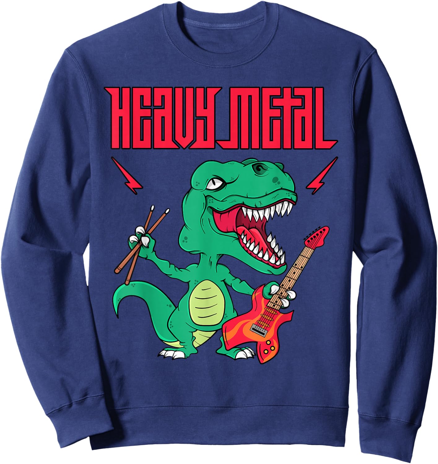 Funny Heavy Metal Dinosaur Design Women and Kids Sweatshirt - Sweatshirt | Navy