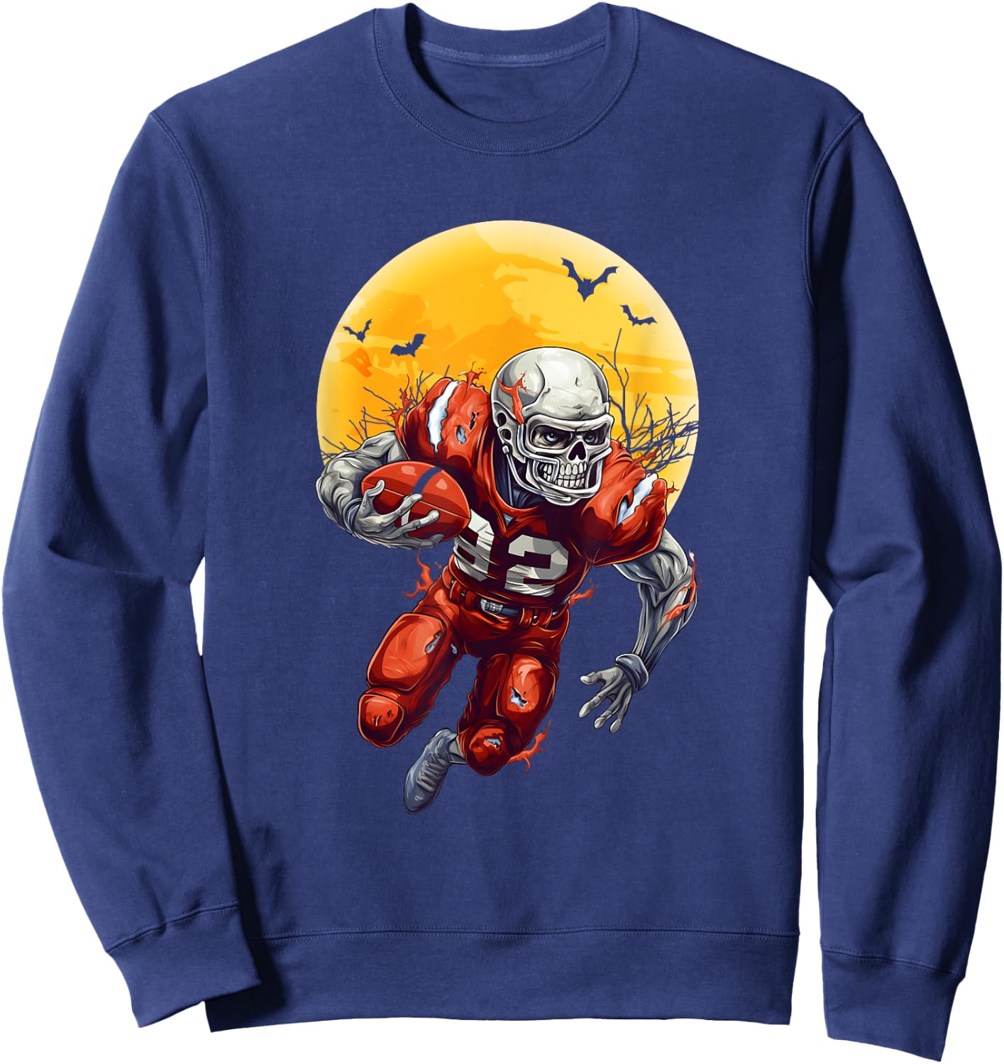 American Football Skeleton Halloween Shirt Football Fan Sweatshirt - Sweatshirt | Navy
