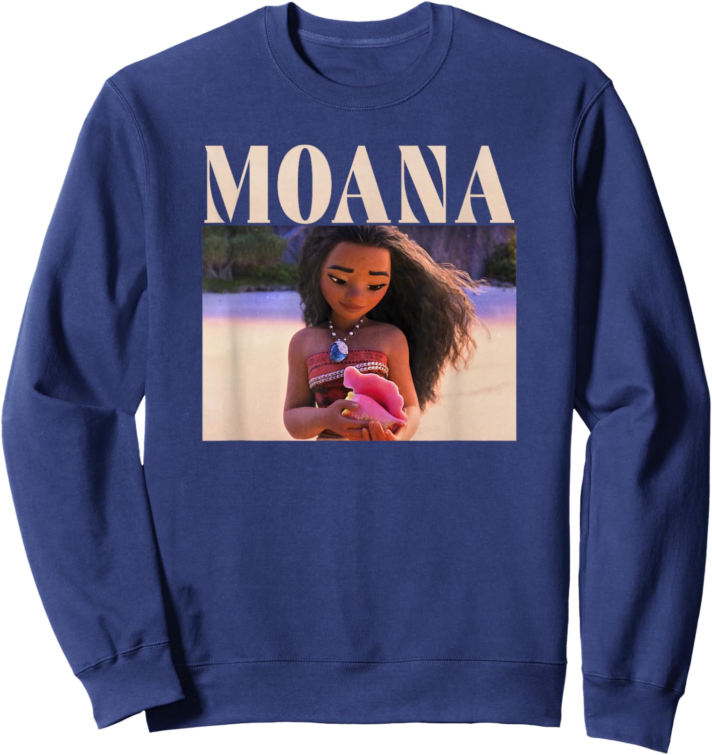 Disney Princess Moana Holding Seashell Vintage Portrait Sweatshirt - Sweatshirt | Navy