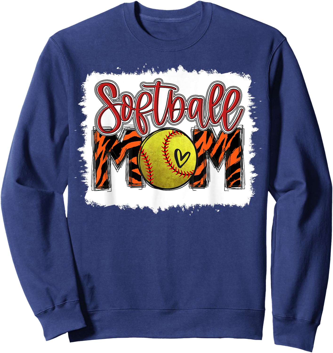 Softball Mom Tiger Print Funny Mother's Day Lovers Girl Sweatshirt - Sweatshirt | Navy