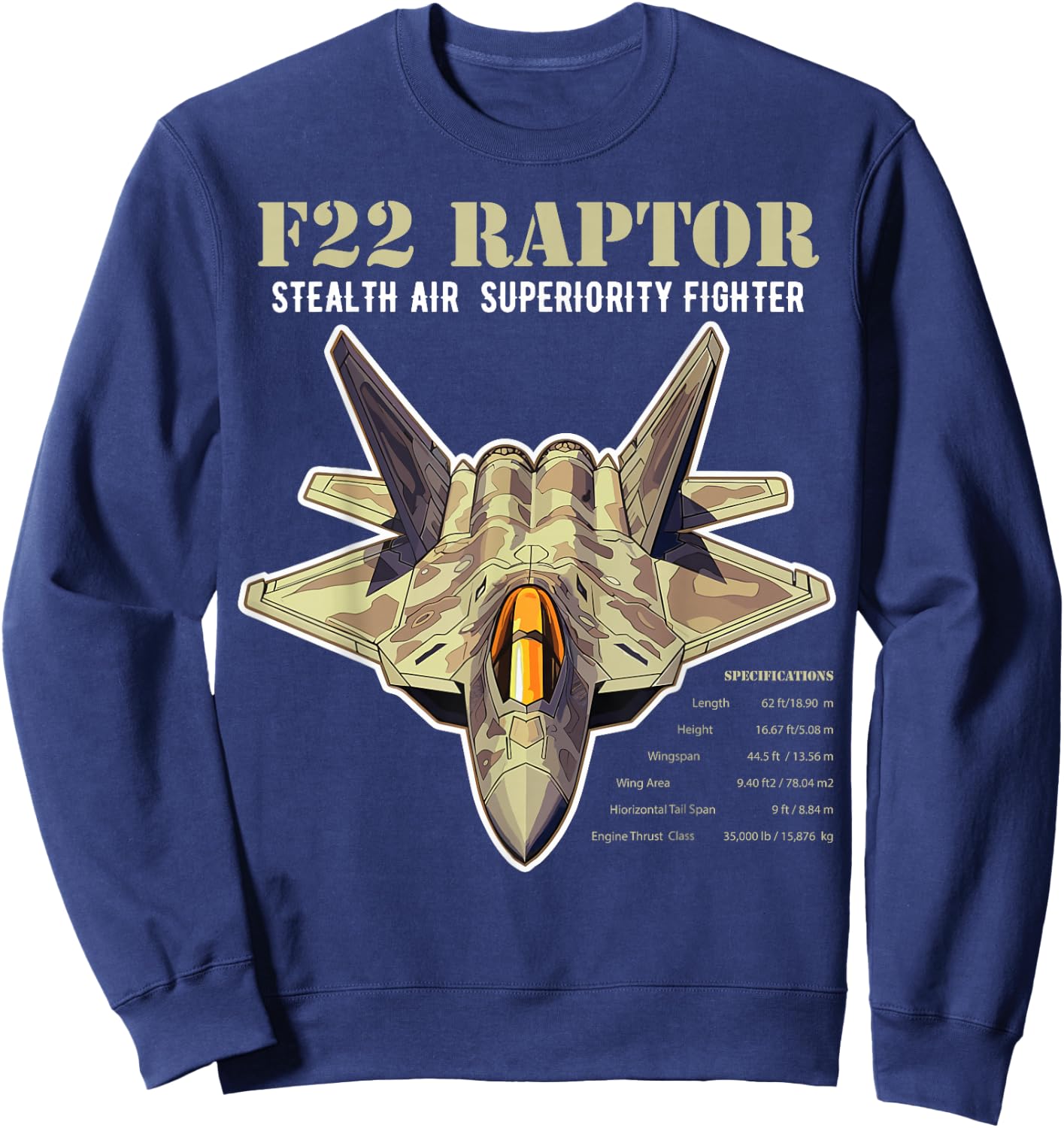 F-22 Raptor Fighter Jet Military Aircraft Men Dad Sweatshirt - Sweatshirt | Navy