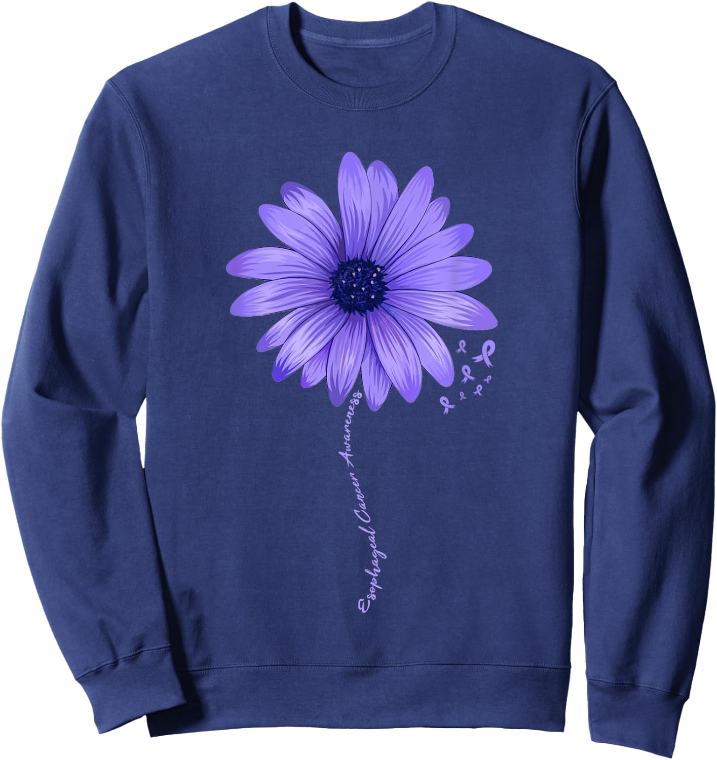 Esophageal Cancer Awareness Sunflower Periwinkle ribbon Sweatshirt - Sweatshirt | Navy