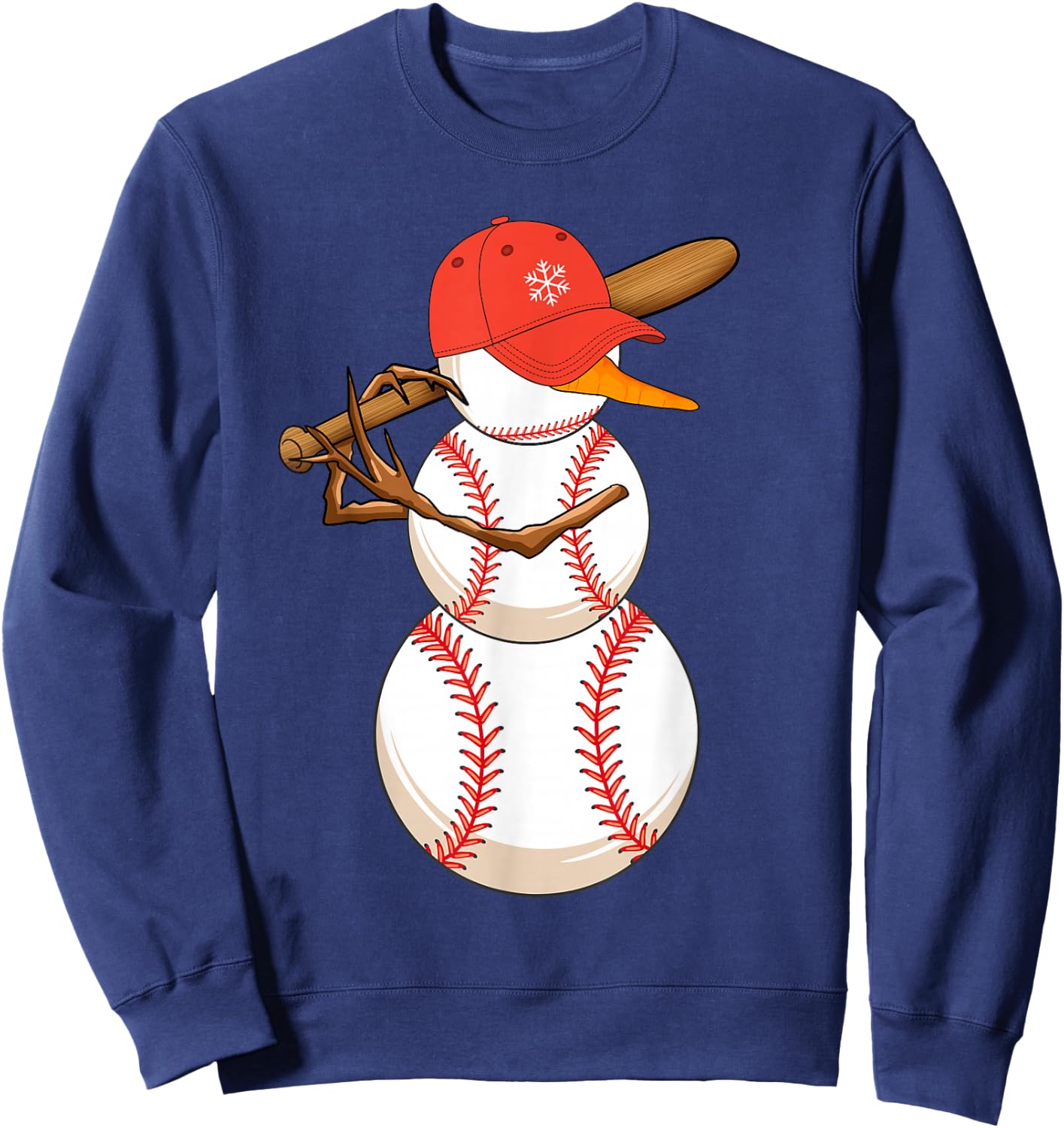 Baseball Snowman Balls Snow Christmas Xmas Women Sweatshirt - Sweatshirt | Navy