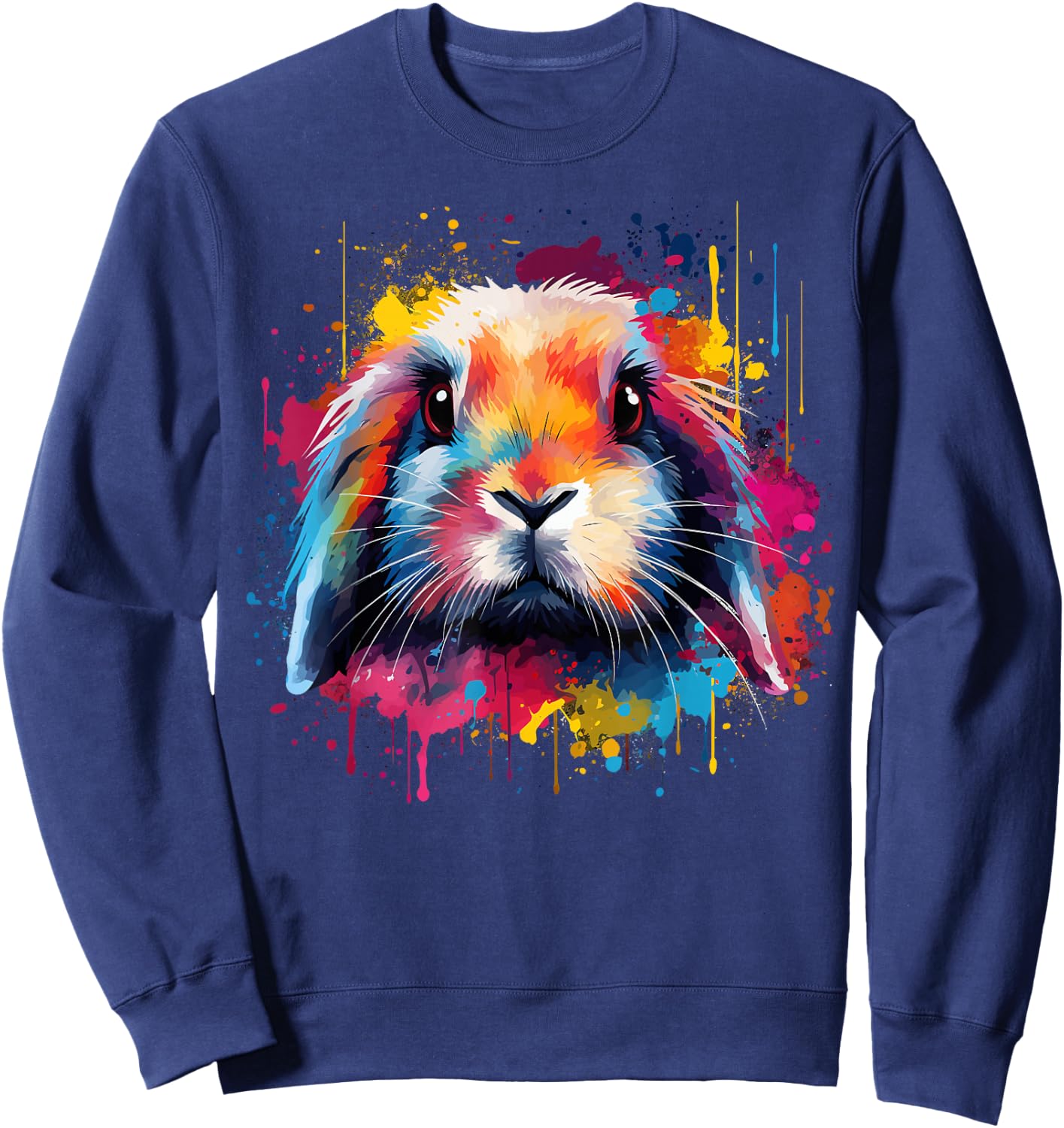 Cute Holland Lop Rabbit Lover Colorful Splash Art Sweatshirt - Sweatshirt | Navy