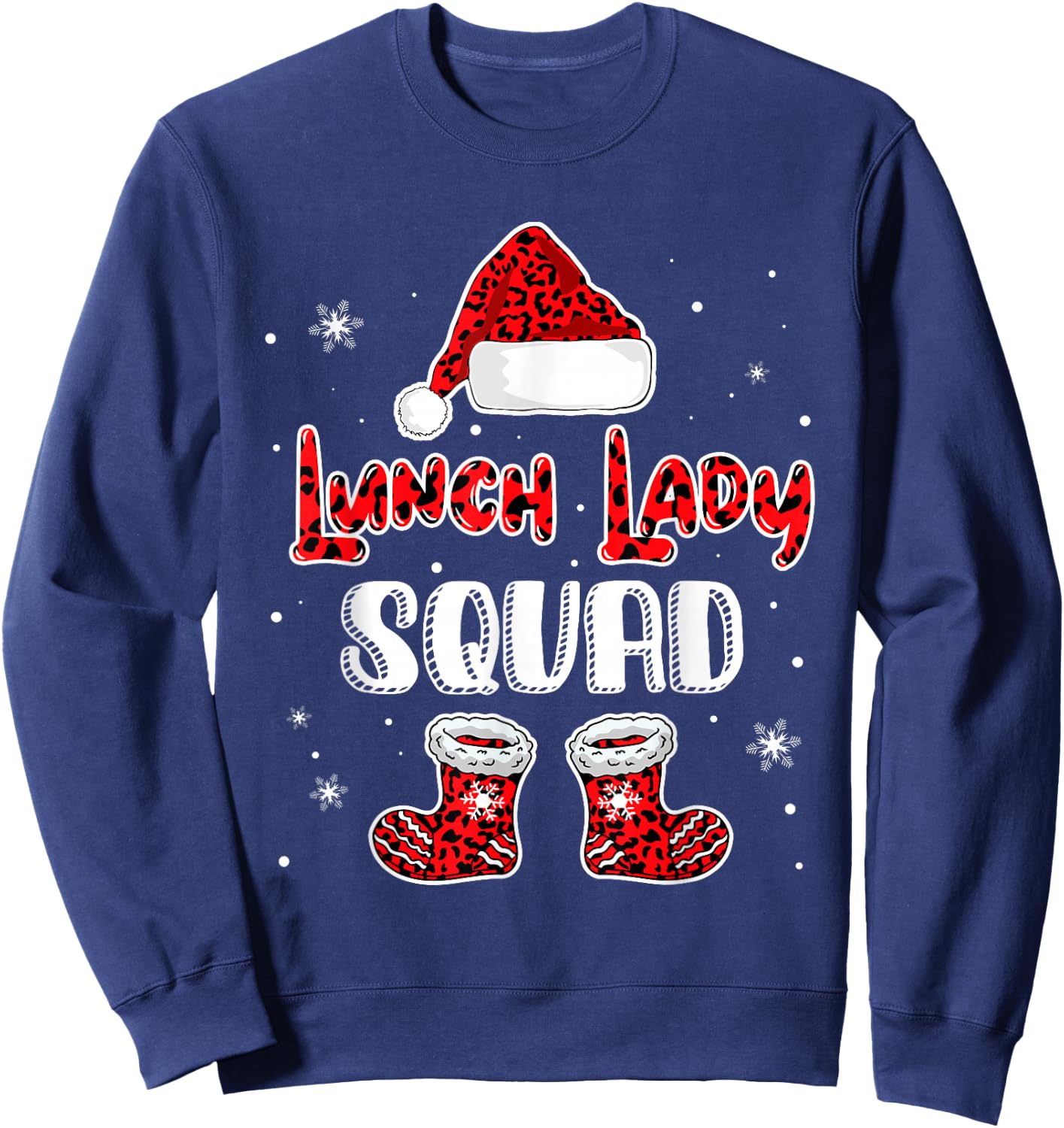 Lunch Lady Squad Leopard Santa's Hat Christmas Lunch Lady Sweatshirt - Sweatshirt | Navy