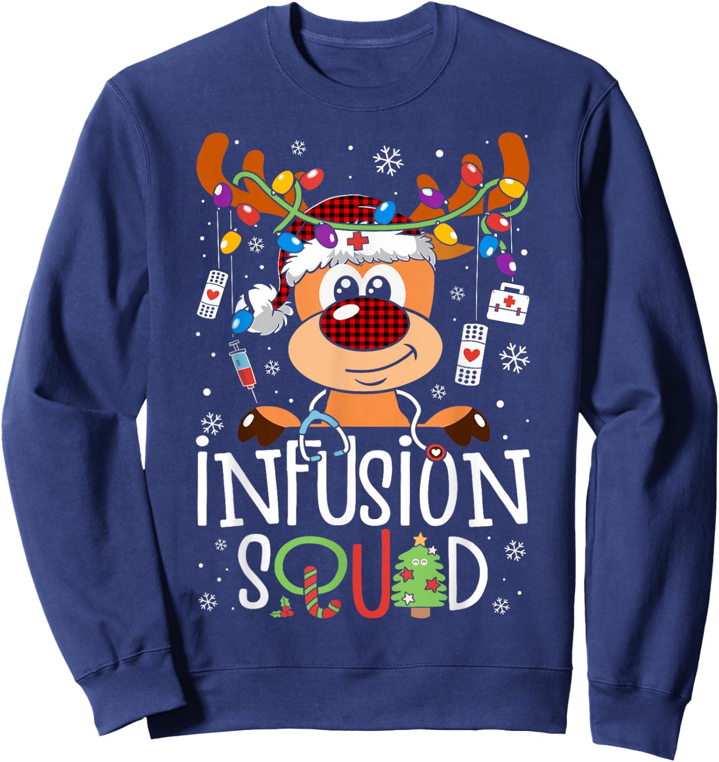 Reindeer Christmas Infusion Nurse Squad Stethoscope Nurse Sweatshirt - Sweatshirt | Navy