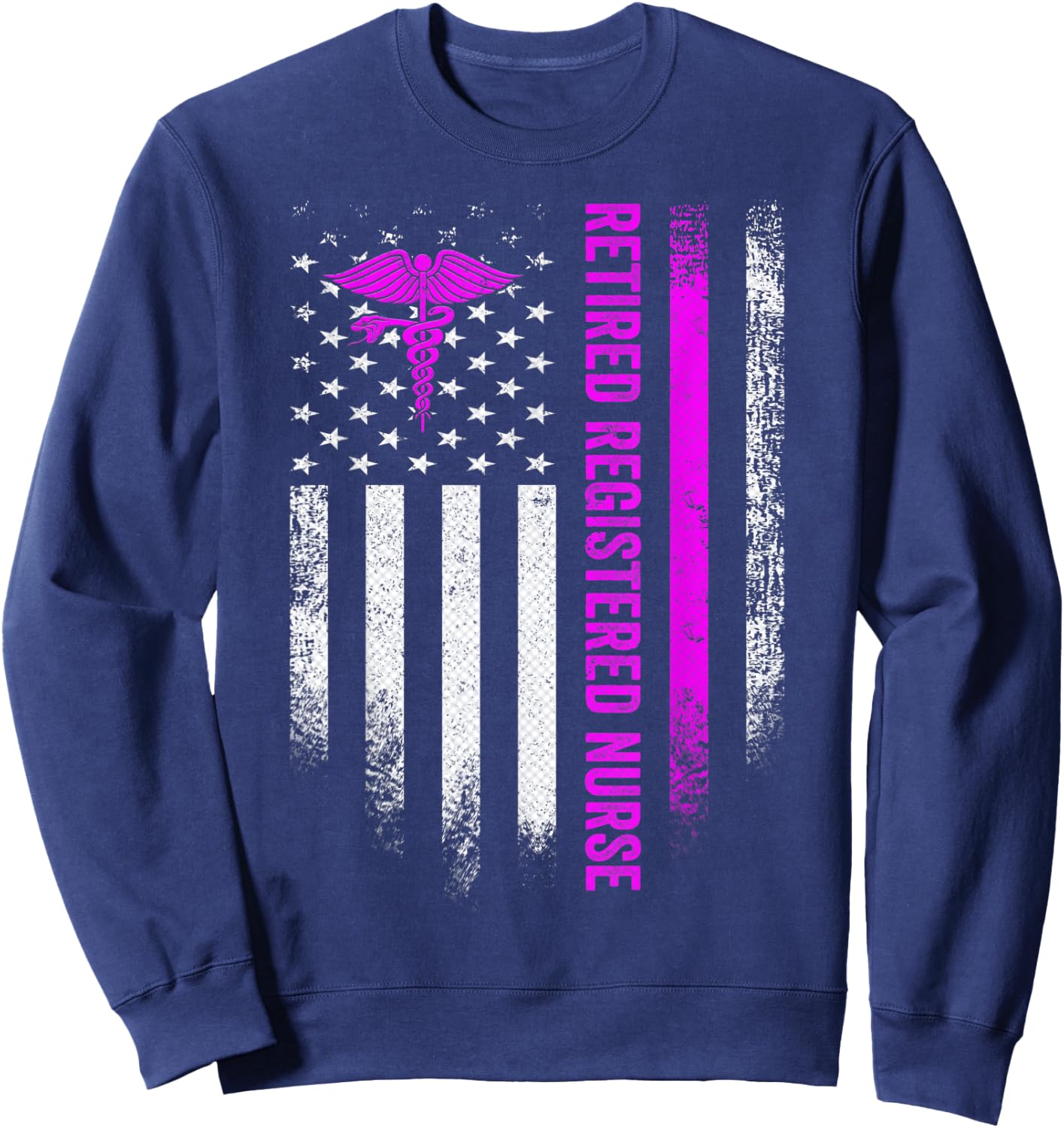Vintage US Flag Proud Retired RN Registered Nurse Retirement Sweatshirt - Sweatshirt | Navy