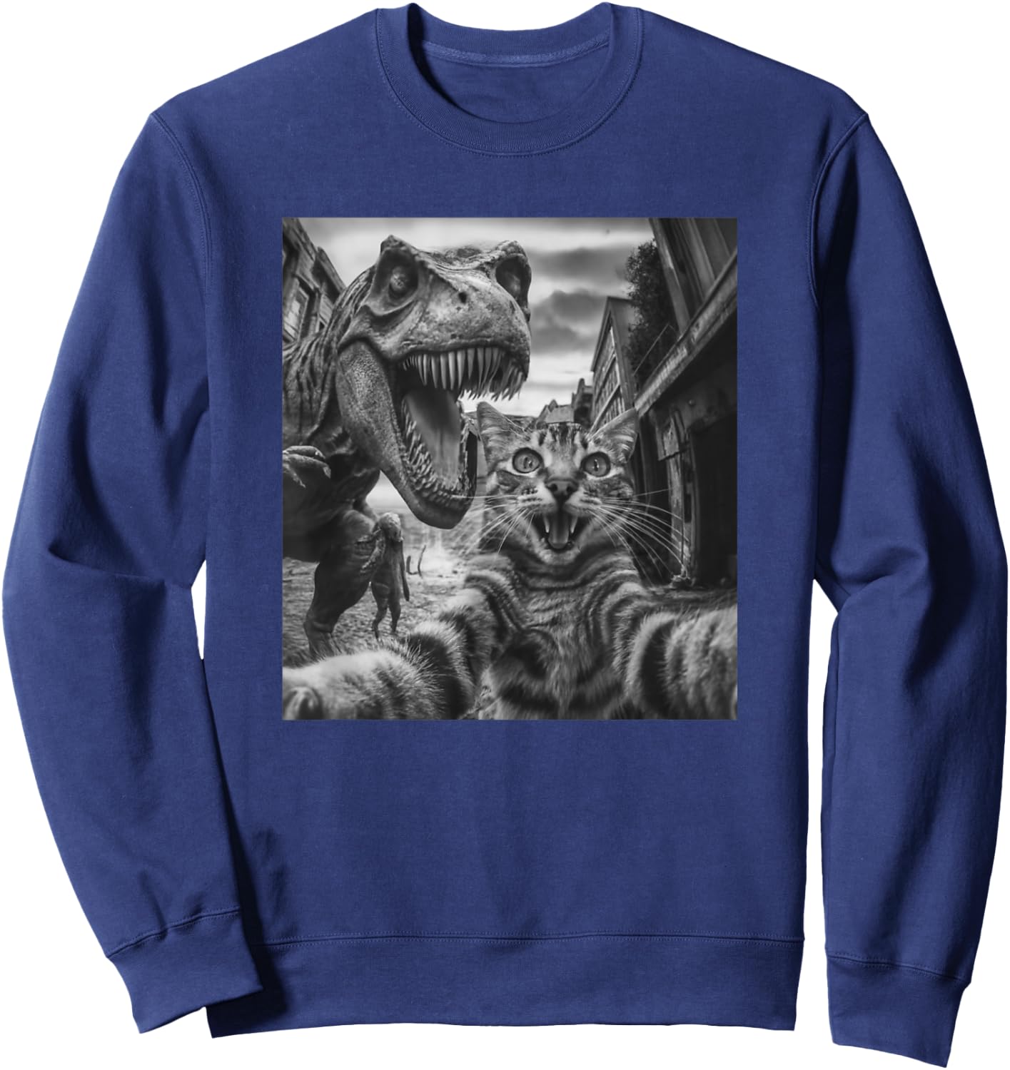 Cat T Rex Dinosaur Selfie Funny Retro Classic Photo Sweatshirt - Sweatshirt | Navy