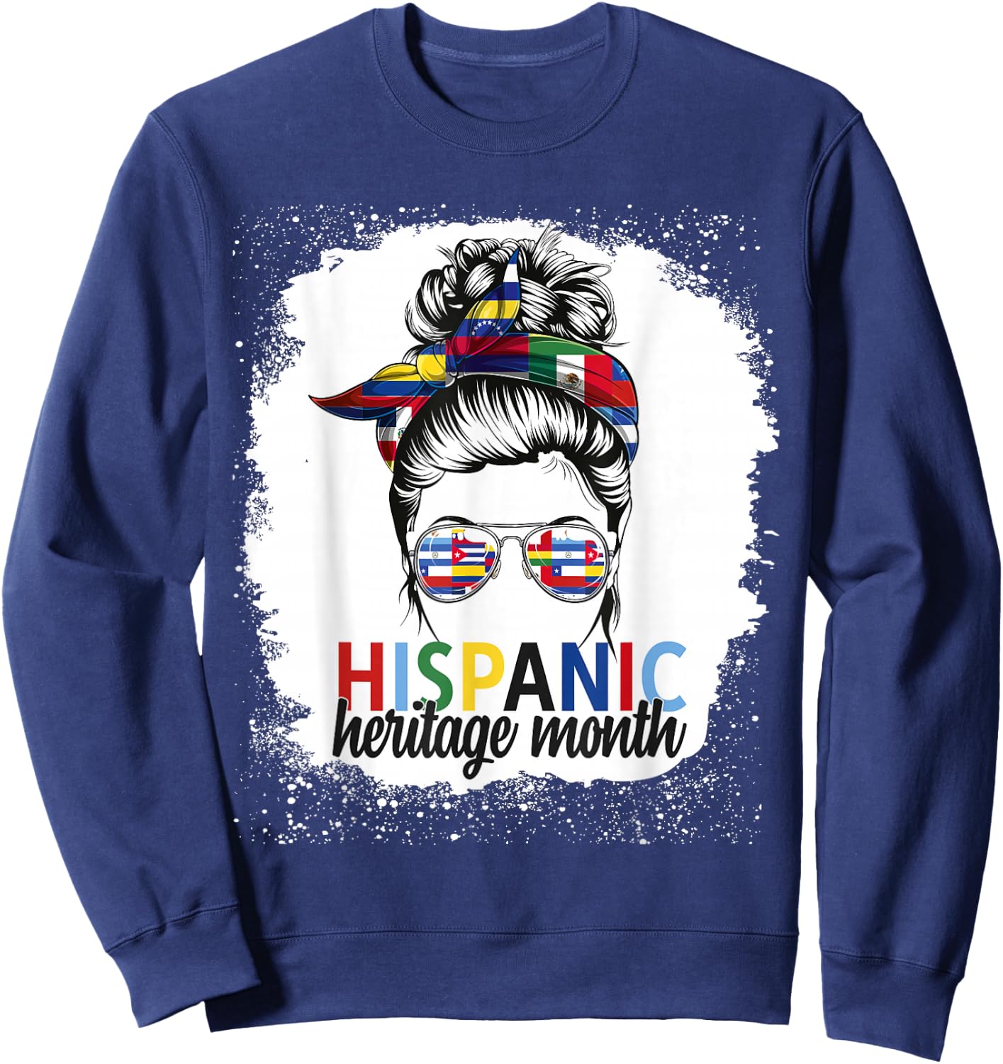 Hispanic Heritage Month All Countries Flags Women Messy Bun Sweatshirt - Sweatshirt | Navy