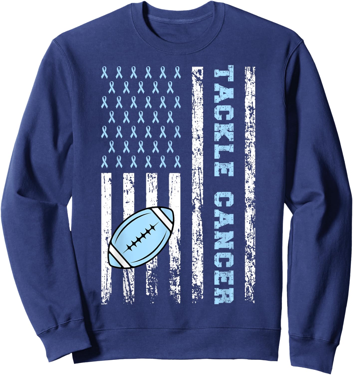 Tackle Football Light Blue Ribbon Prostate Cancer Awareness Sweatshirt - Sweatshirt | Navy