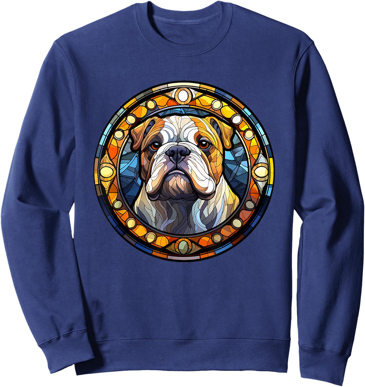 Bulldog Stained Glass Leadlight Artistic Design Sweatshirt - Sweatshirt | Navy