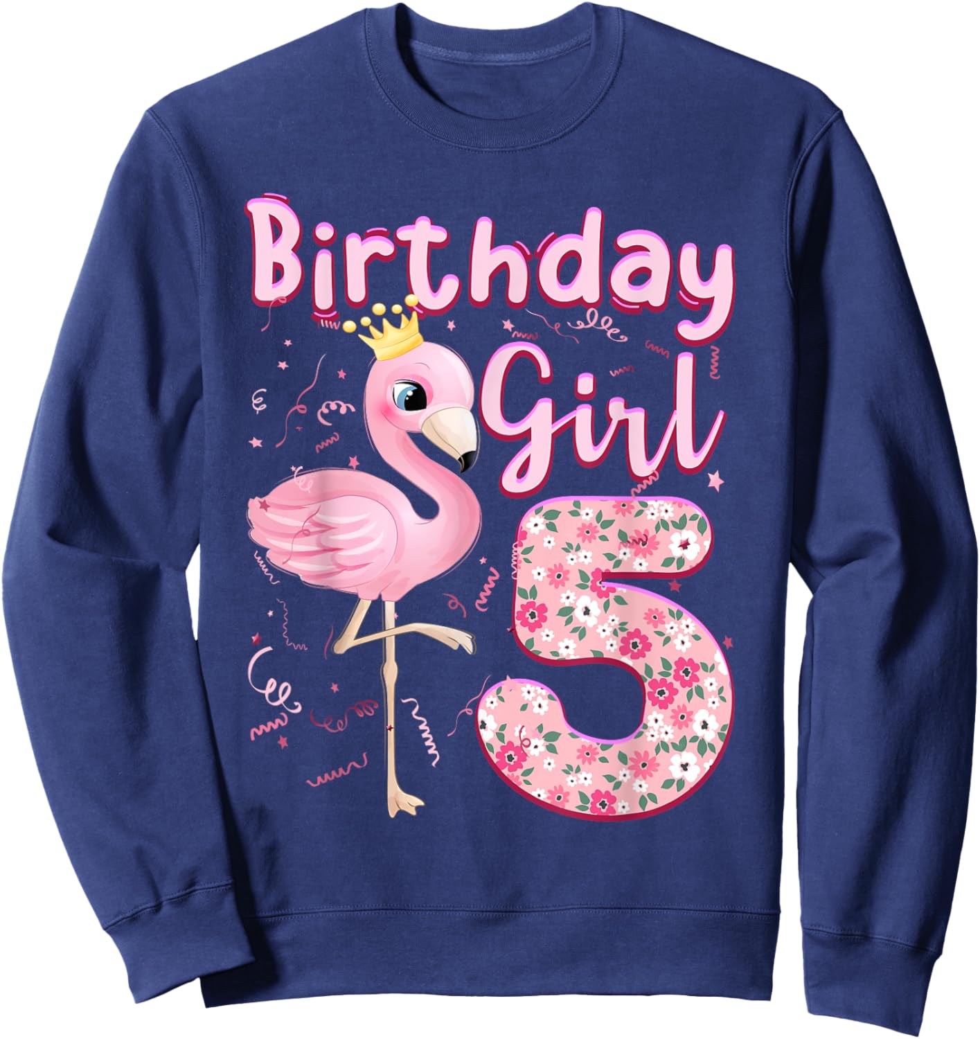 5th Birthday Girls Flamingo 5 Years Old Tropical Flamingo Sweatshirt - Sweatshirt | Navy