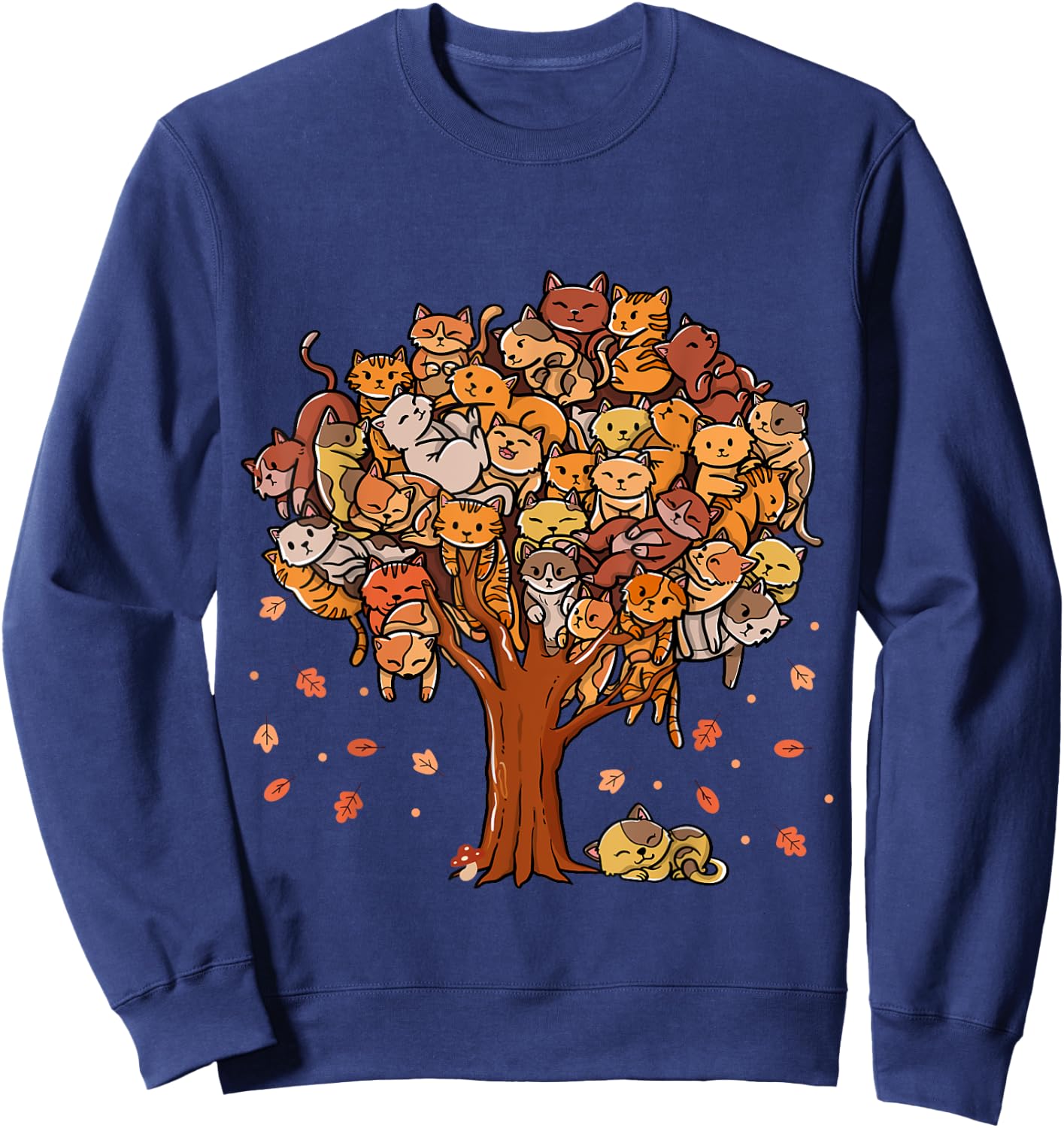 Autumn Tree Kittens Family Of Cats Fall Season Leaves Sweatshirt - Sweatshirt | Navy