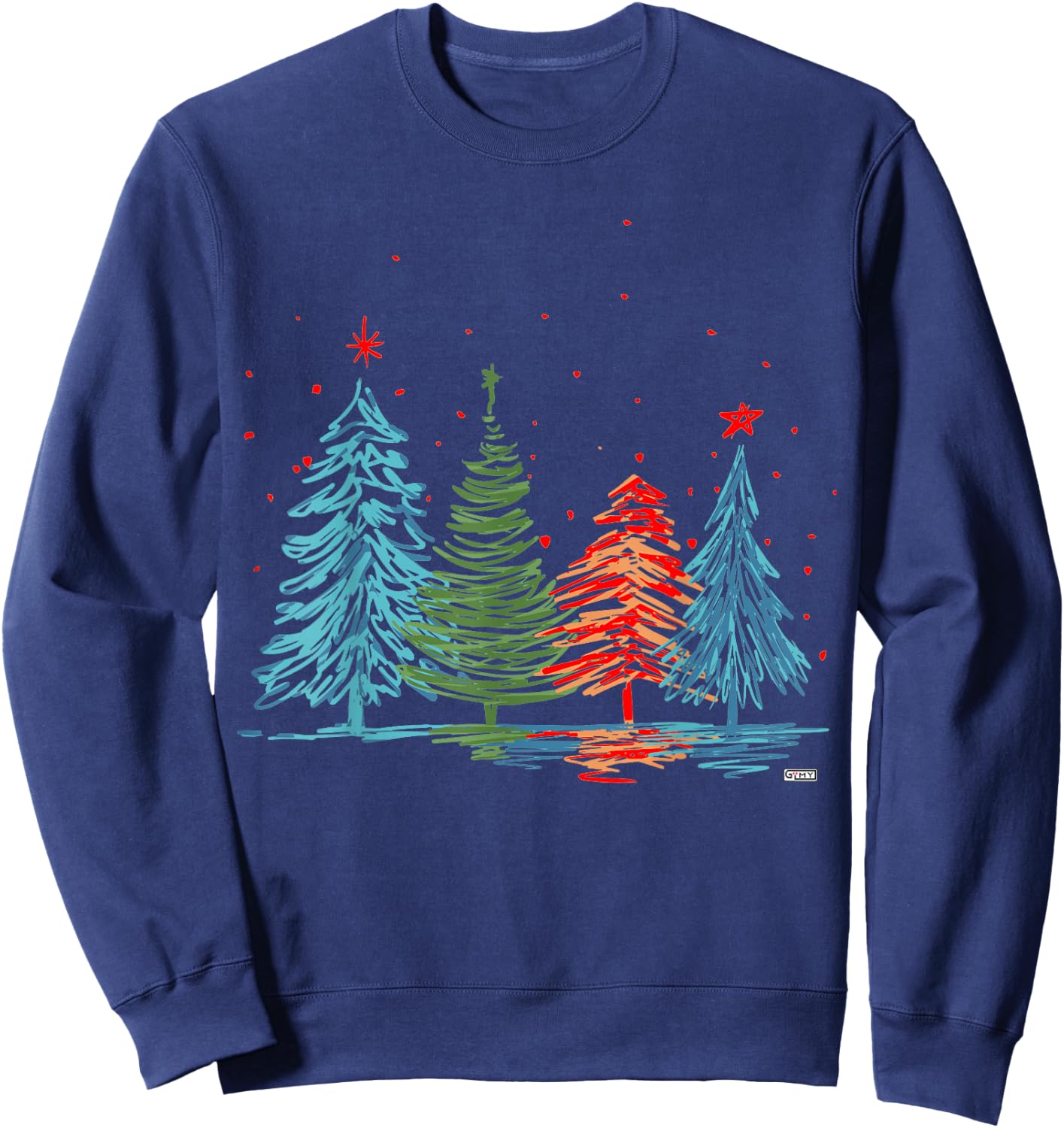 GuitarIsMyYoga Christmas Vintage Modern Christmas Tree , Black, Small, -Adults, Short Sleeve, Classic Fit Sweatshirt - Sweatshirt | Navy
