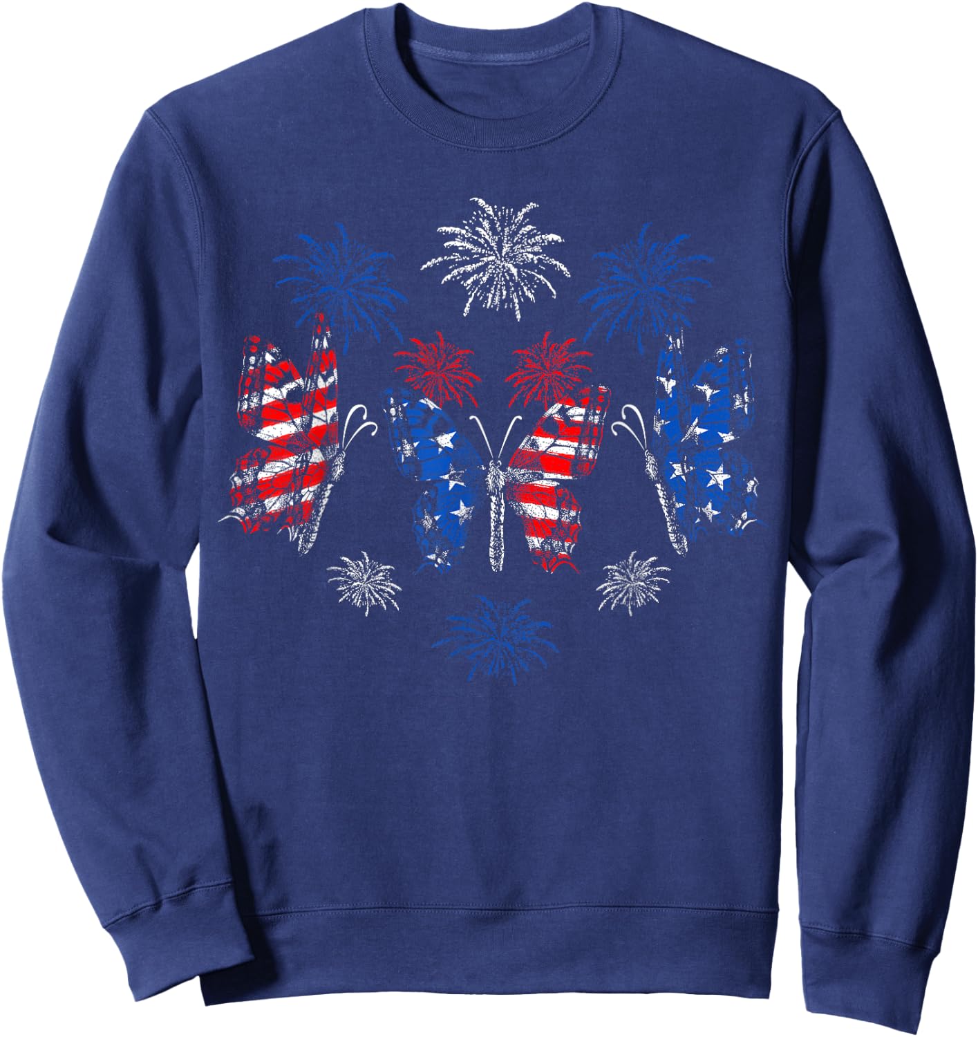 Butterfly USA Flag Cute 4th of July Fireworks Patriotic Sweatshirt - Sweatshirt | Navy