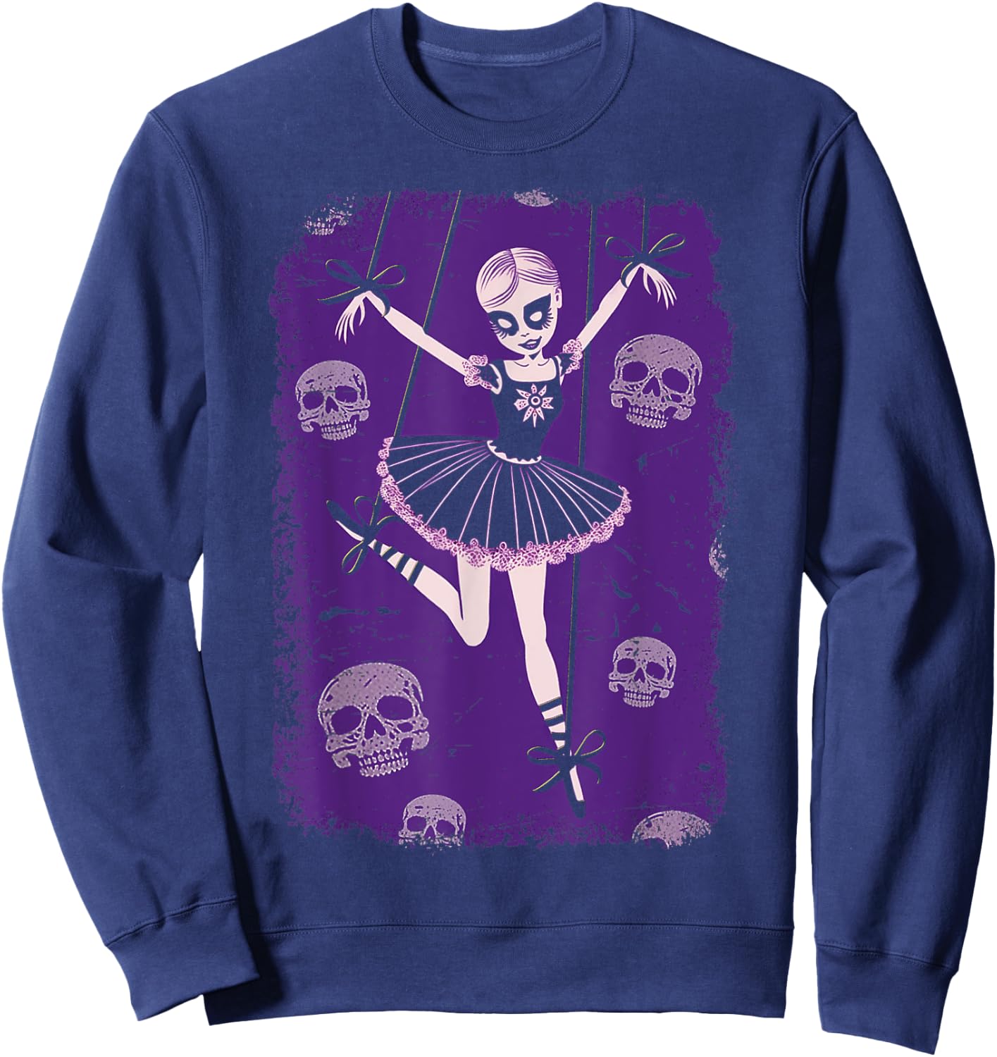 Creepy Cute Ballerina Punk Goth Marionette Doll With Skulls Sweatshirt - Sweatshirt | Navy