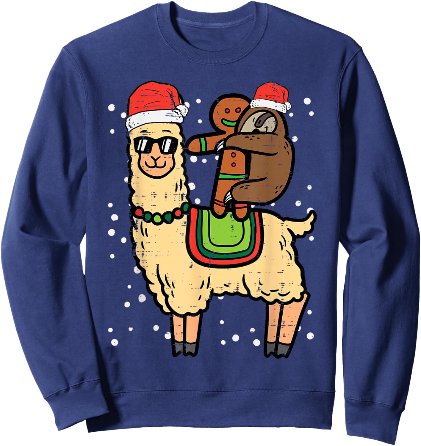 Christmas Sloth Gingerbread Riding Llama Xmas Men Women Kids Sweatshirt - Sweatshirt | Navy