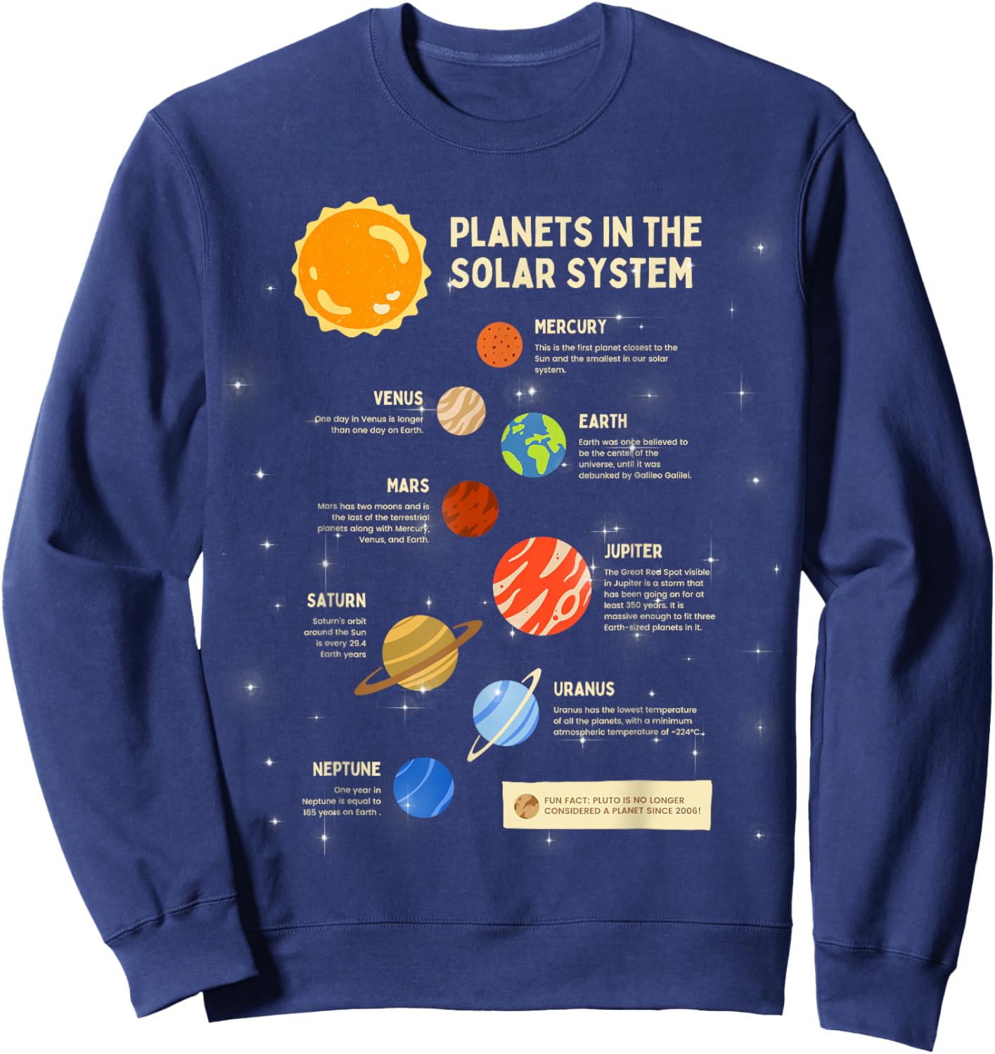 Planets Solar System Outer Space Science Boys Girls Kids Sweatshirt - Sweatshirt | Navy