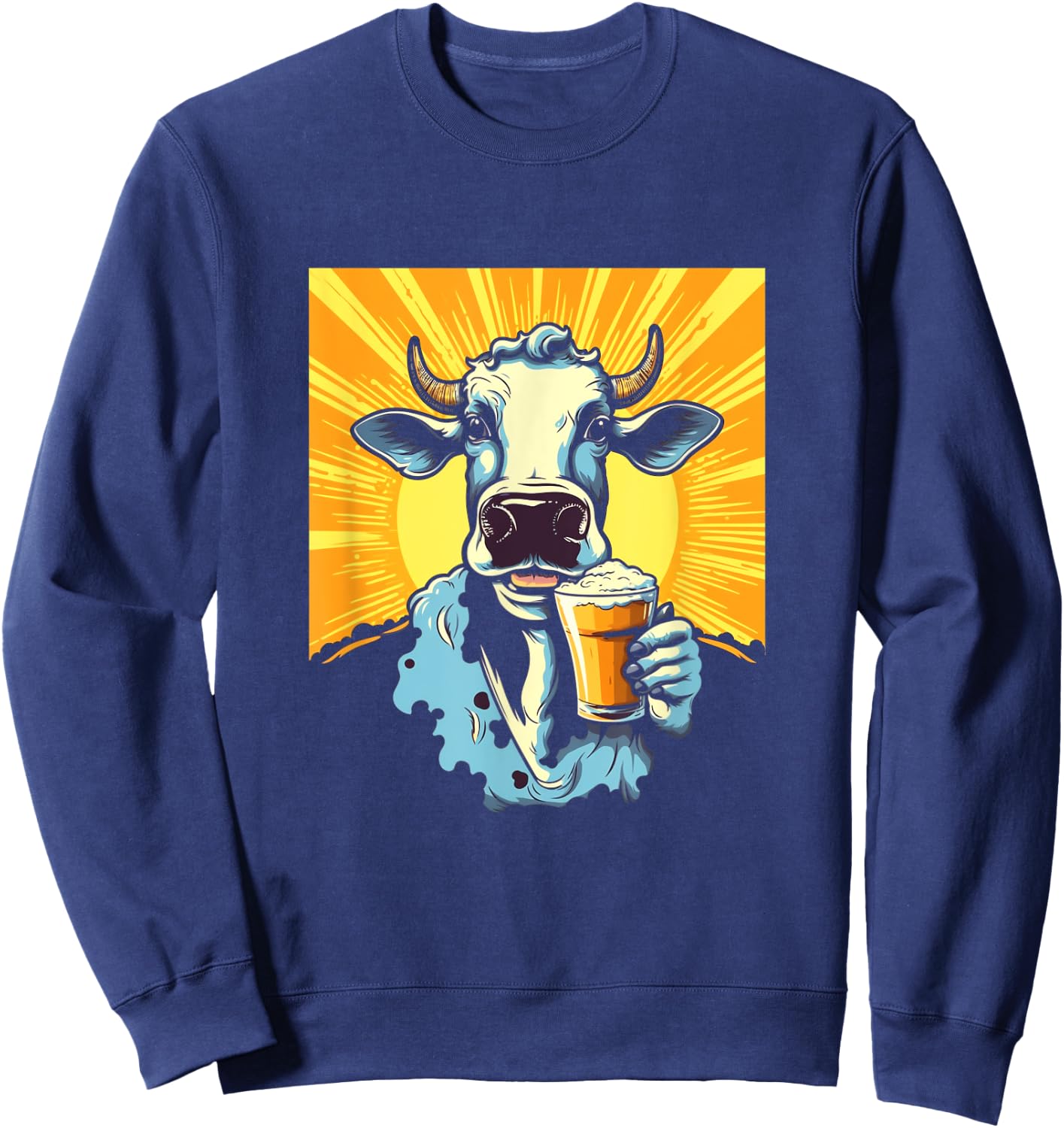 Cow Drinking Beer Glass Mug Brew Beer Drinker Drunk Cows Sweatshirt - Sweatshirt | Navy