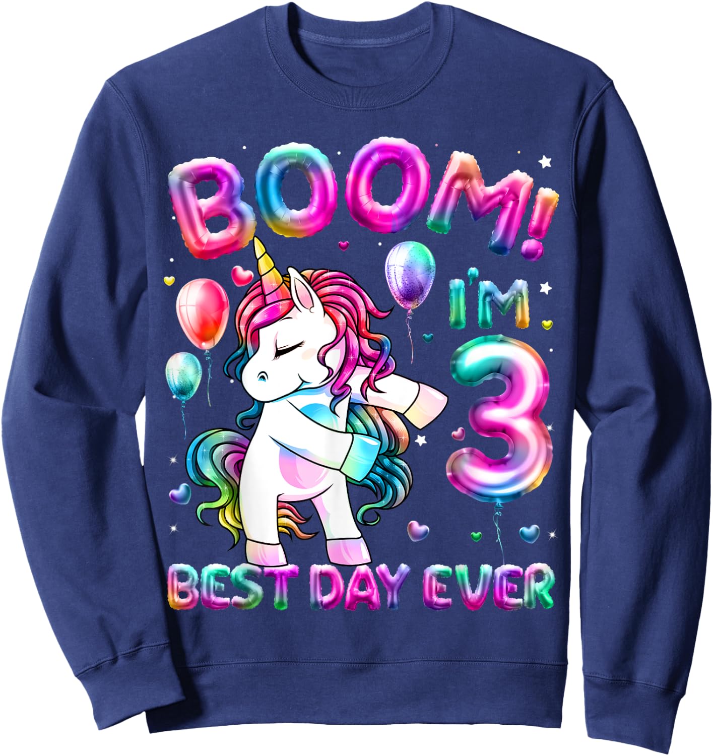 3 Years Old Flossing Unicorn Gifts 3rd Birthday Girl Party Sweatshirt - Sweatshirt | Navy