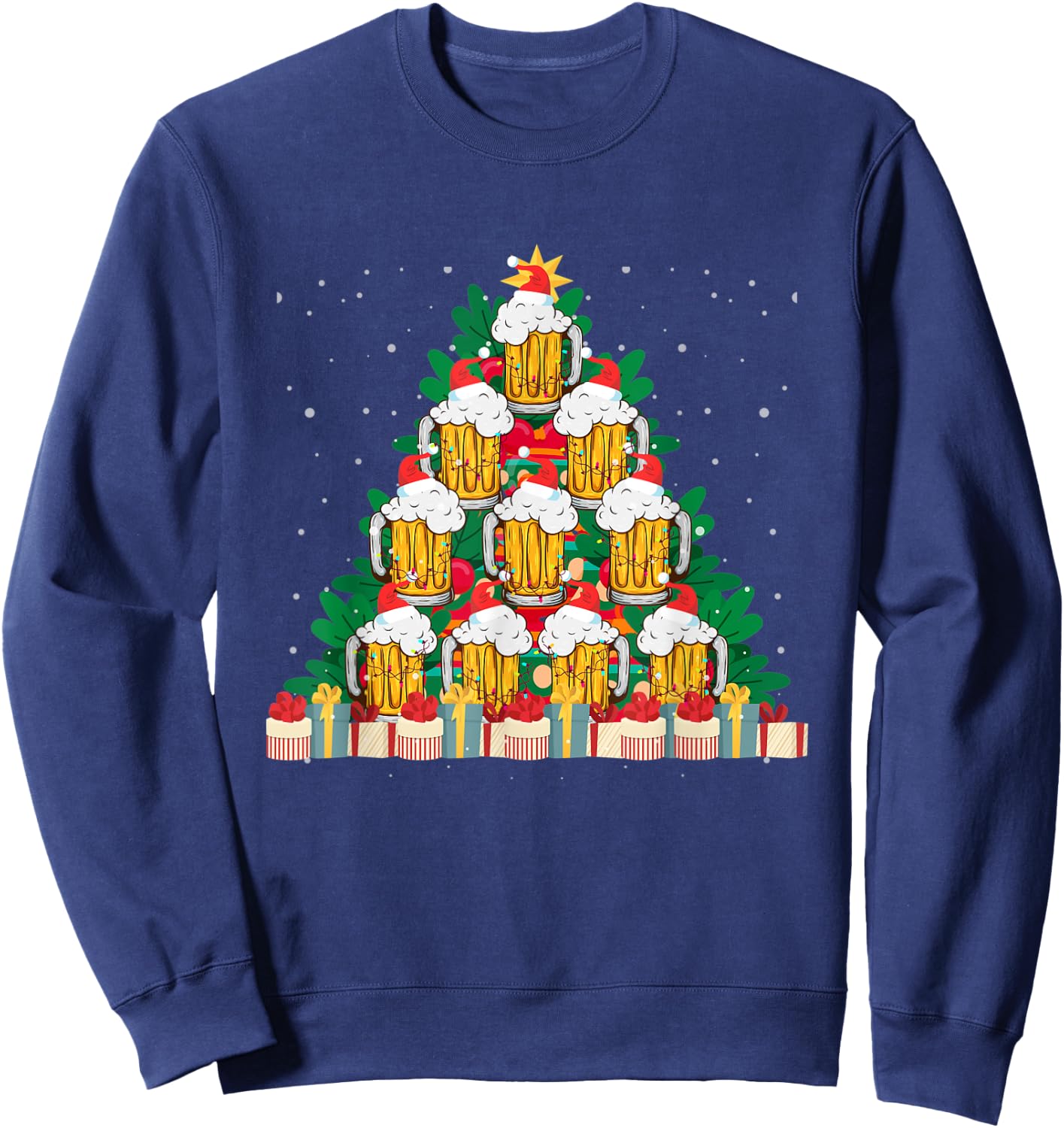 Christmas Fir Tree With Beer Ugly Xmas Beer Sweatshirt - Sweatshirt | Navy