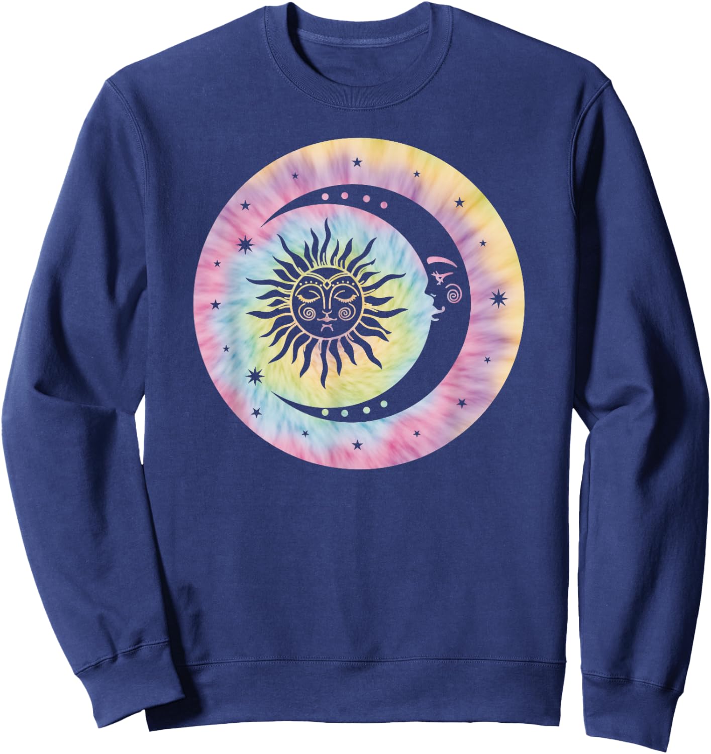 Boho Tie Dye Hippie Retro Moon Sun Stars Celestial Sweatshirt - Sweatshirt | Navy