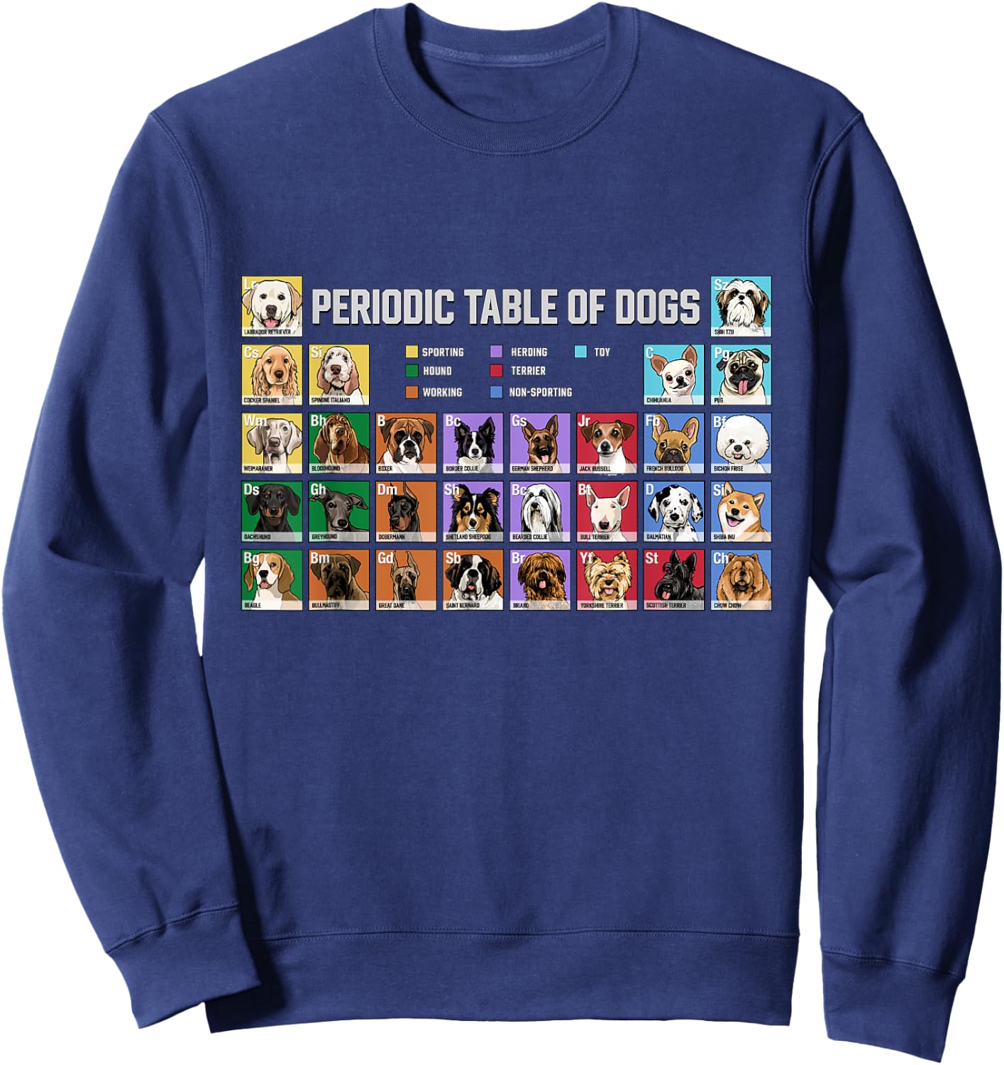 Periodic Table of Dogs Pet Puppy Science Dog Lover Dog Owner Men Women Kids Sweatshirt - Sweatshirt | Navy