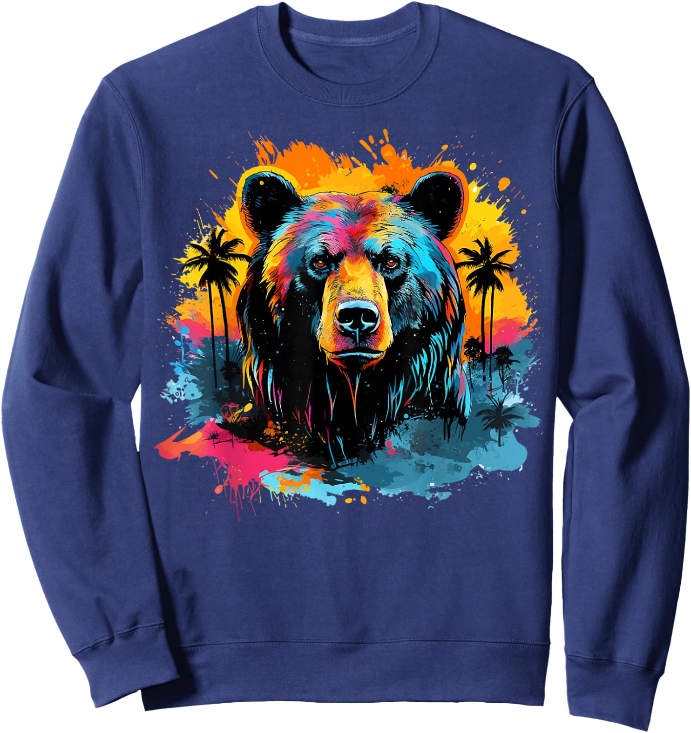 Florida Black Bear Wildlife Animal Lover Colorful Splash Art Sweatshirt - Sweatshirt | Navy