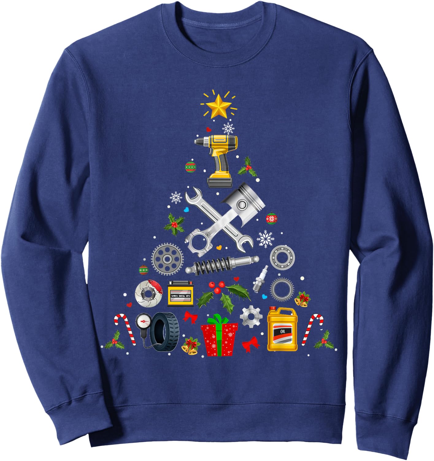 Mechanic Christmas Ornament Tree In Garage Car Mechanic 2025 Sweatshirt - Sweatshirt | Navy