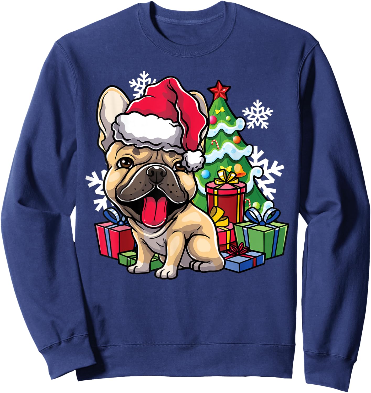 French Bulldog Christmas Santa Hat Xmas Dog Lover Gift Women Kids Sweatshirt - Sweatshirt | Navy