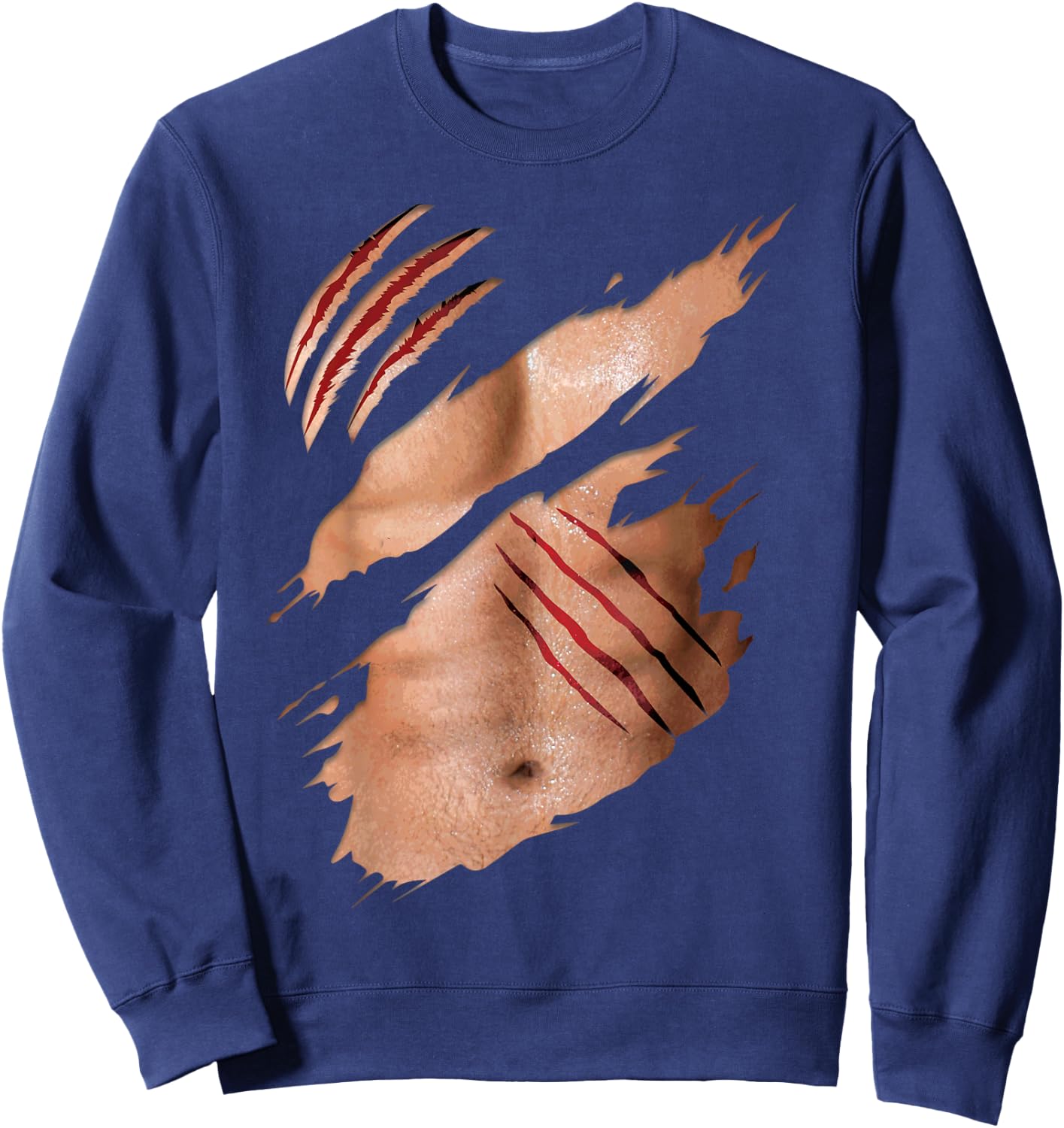 Funny Fake Six Pack Abs Buff Body Claw Scratches Costume Sweatshirt - Sweatshirt | Navy