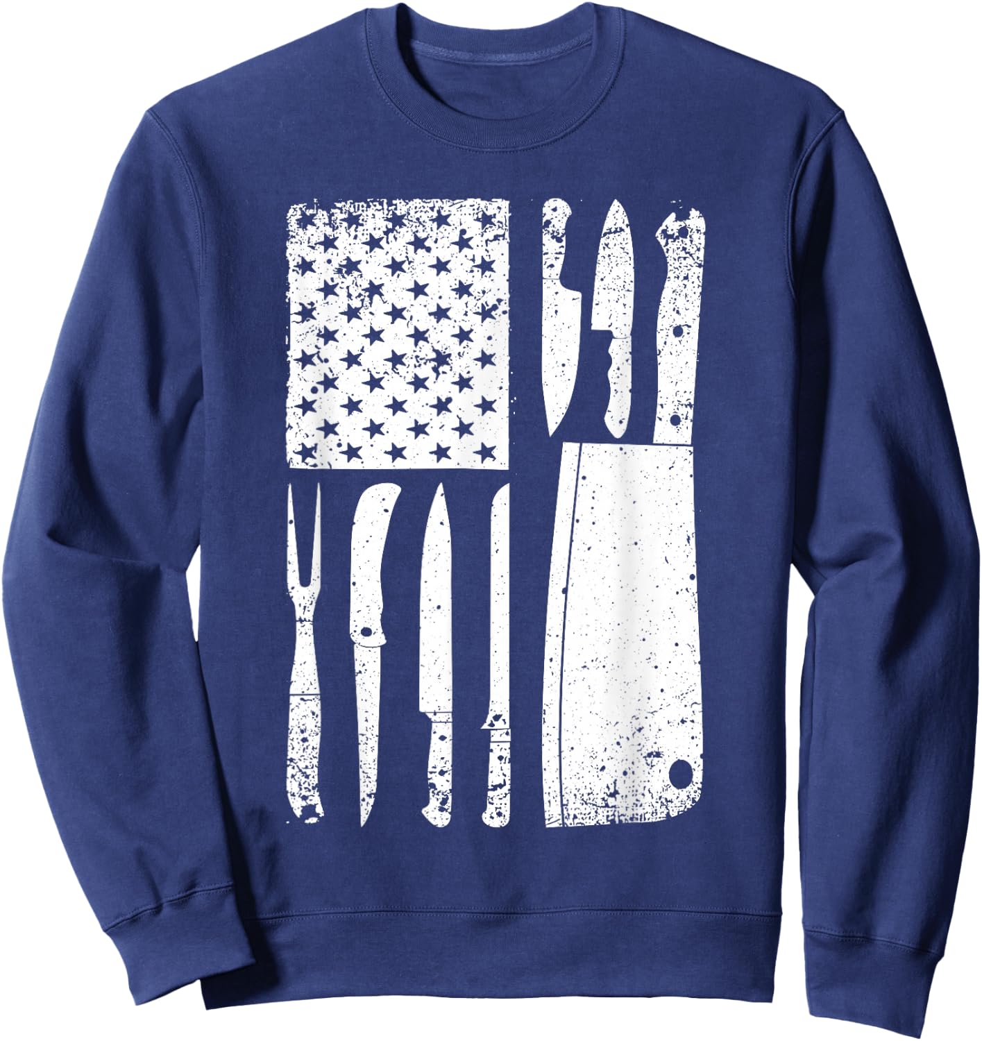 Funny Chef Knife American Flag Design Women Patriot Small Sweatshirt - Sweatshirt | Navy