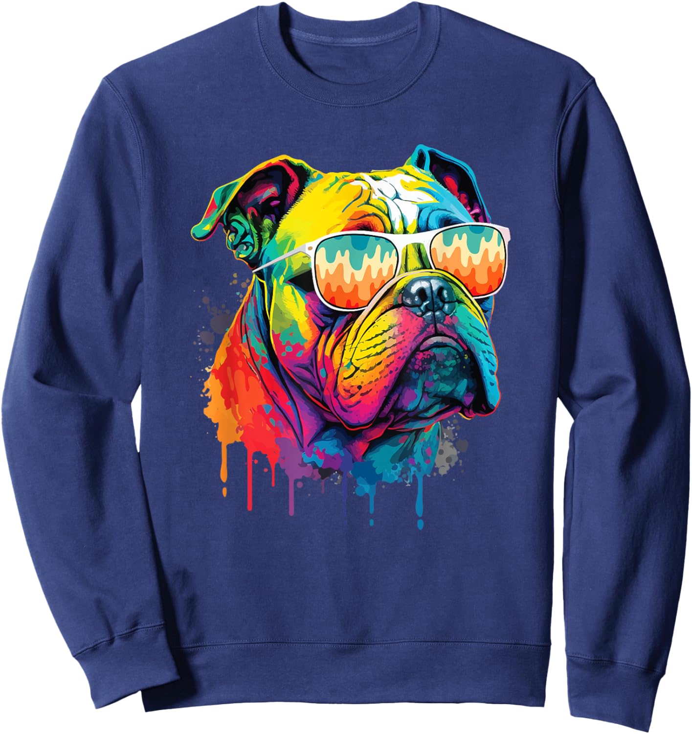 Groovy Retro English Bulldog - Dog Animal Lover Puppy Owner Sweatshirt - Sweatshirt | Navy