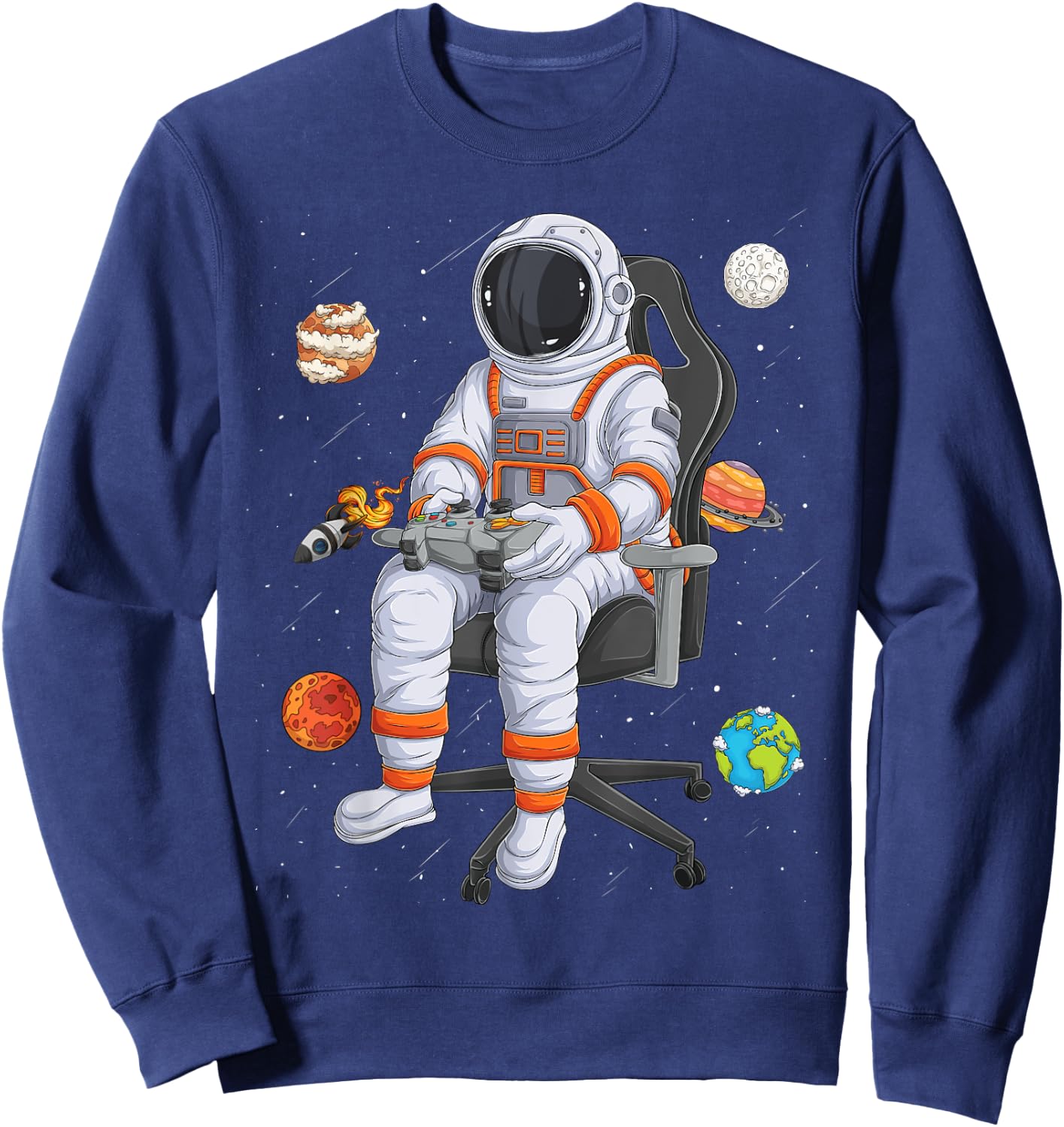 Astronaut Gamer Outer Space Men kids Gaming System Planets Sweatshirt - Sweatshirt | Navy