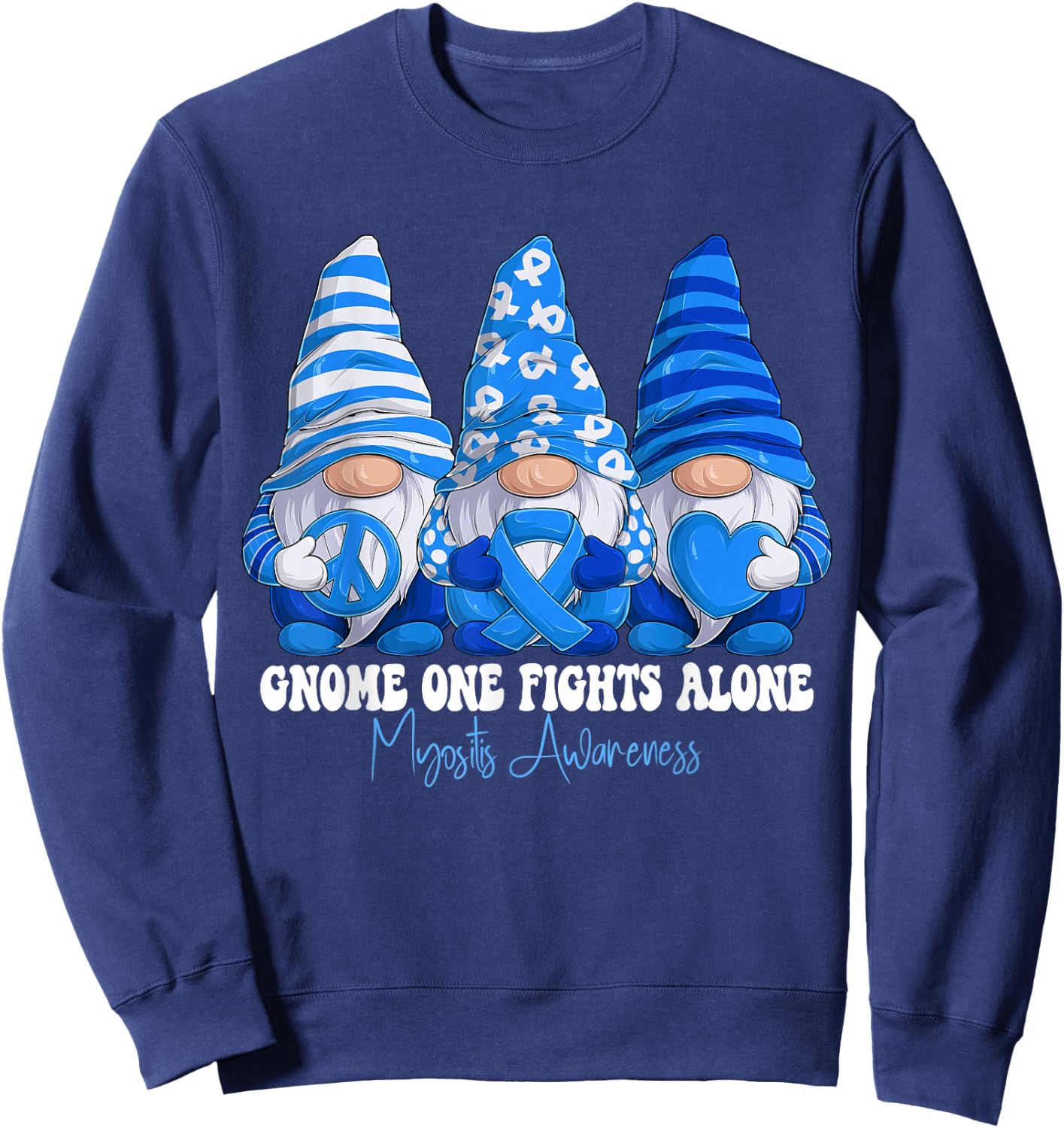 Myositis Awareness Month Blue Ribbon Gnomies Support Sweatshirt - Sweatshirt | Navy