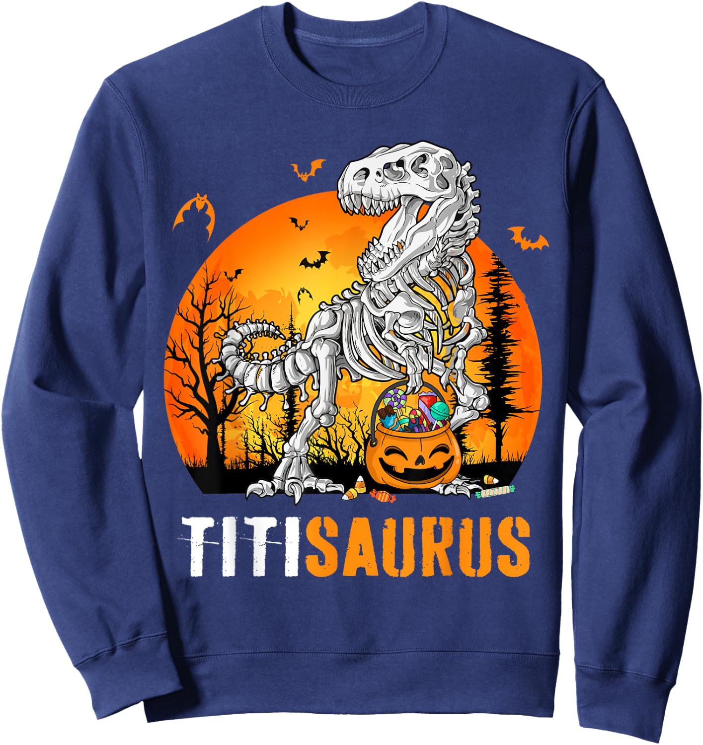 Titisaurus Dinosaur Skeleton Halloween Titi Saurus Sweatshirt - Sweatshirt | Navy