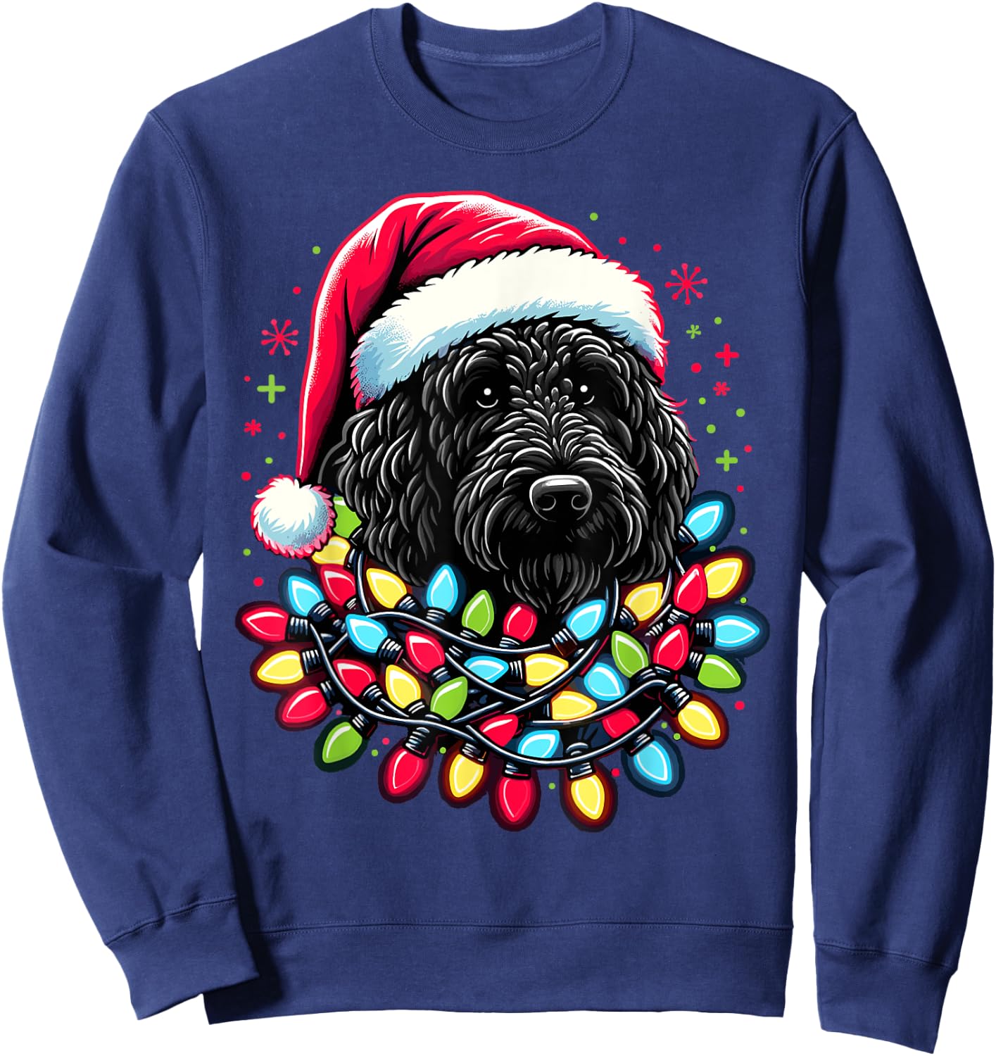 Black Labradoodle Christmas Tree Xmas Lights Doodle Dog Sweatshirt - Sweatshirt | Navy