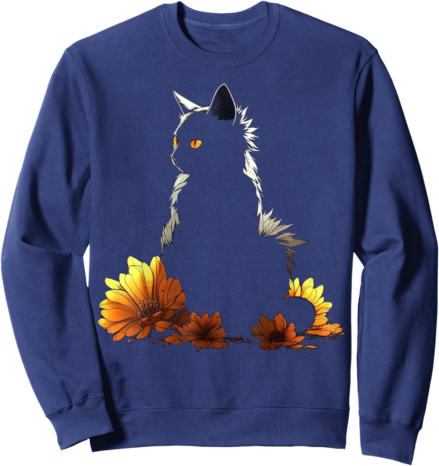 Cat Flowers Artwork - Cat Motif Animal Sweatshirt - Sweatshirt | Navy