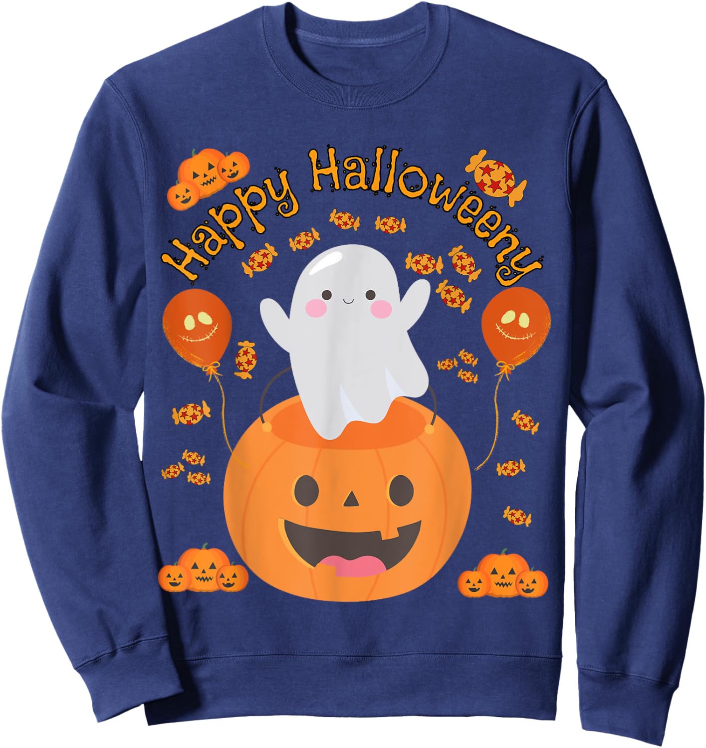Happy Halloween -y Cute Boys and Girls Costume as a Ghost Sweatshirt - Sweatshirt | Navy
