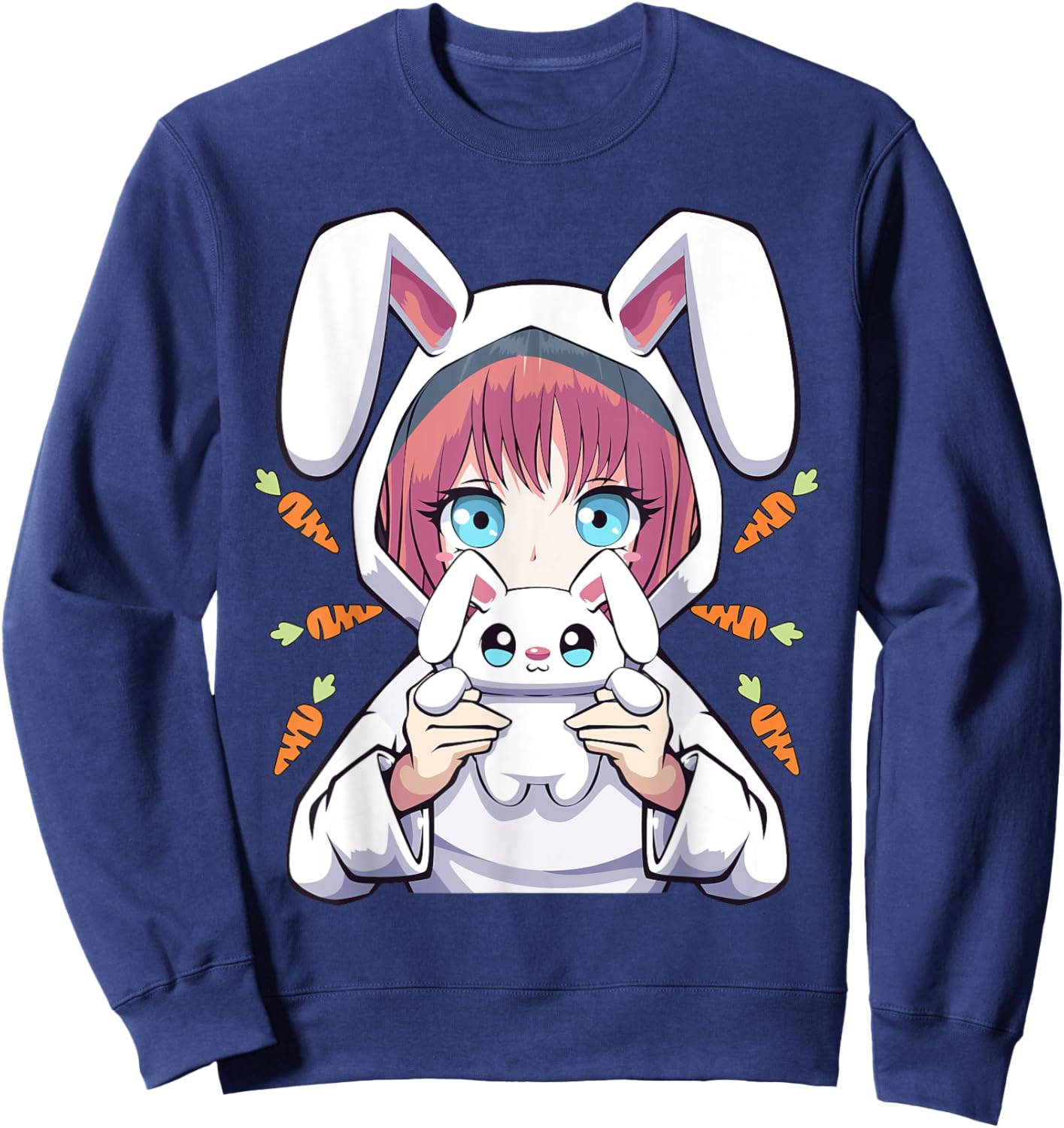 Anime Girl for Bunny Lovers and Kawaii Rabbit Teens Girls Sweatshirt - Sweatshirt | Navy